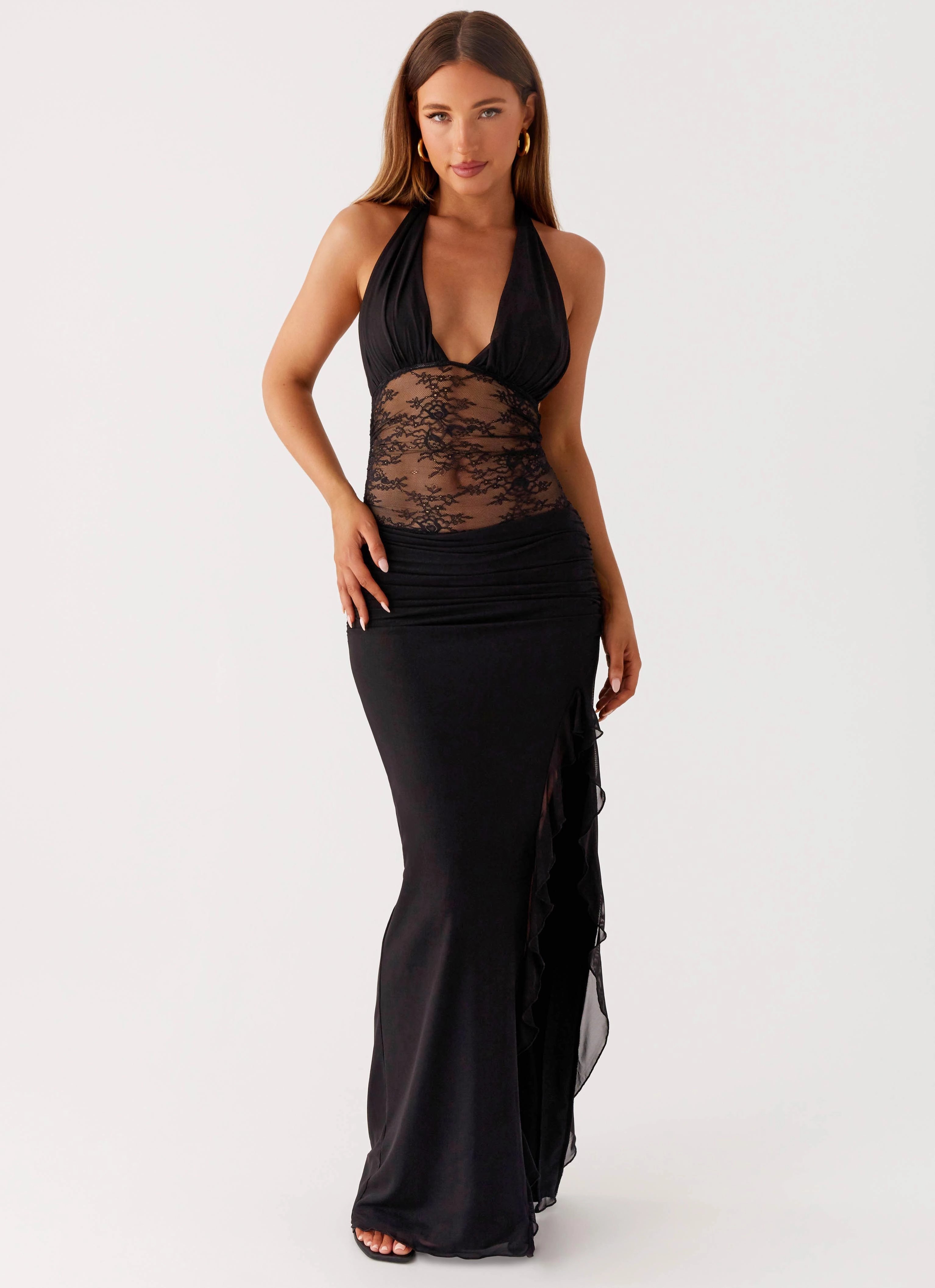 Wrenna Halter Neck Maxi Dress - Black Vintage-Inspired Cozy Base