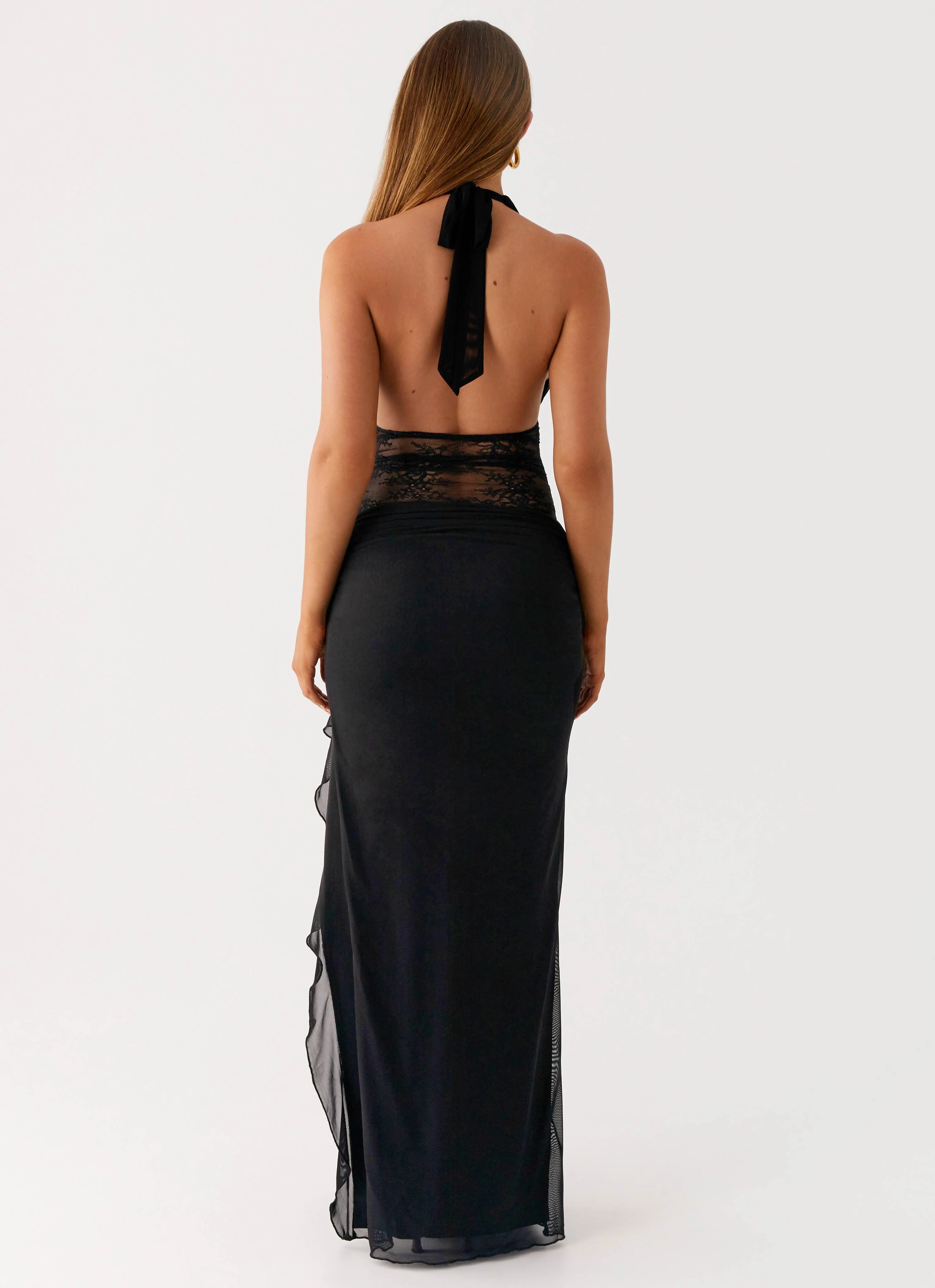 Wrenna Halter Neck Maxi Dress - Black Effortless weekend dress Balanced Texture