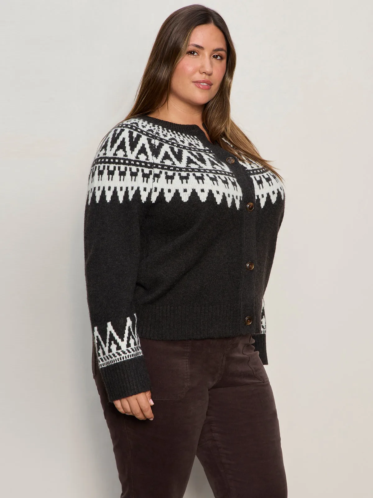Fairisle Crewneck Cardi Ink Multi Extended Sizing Cool and Breezy Active Blouse