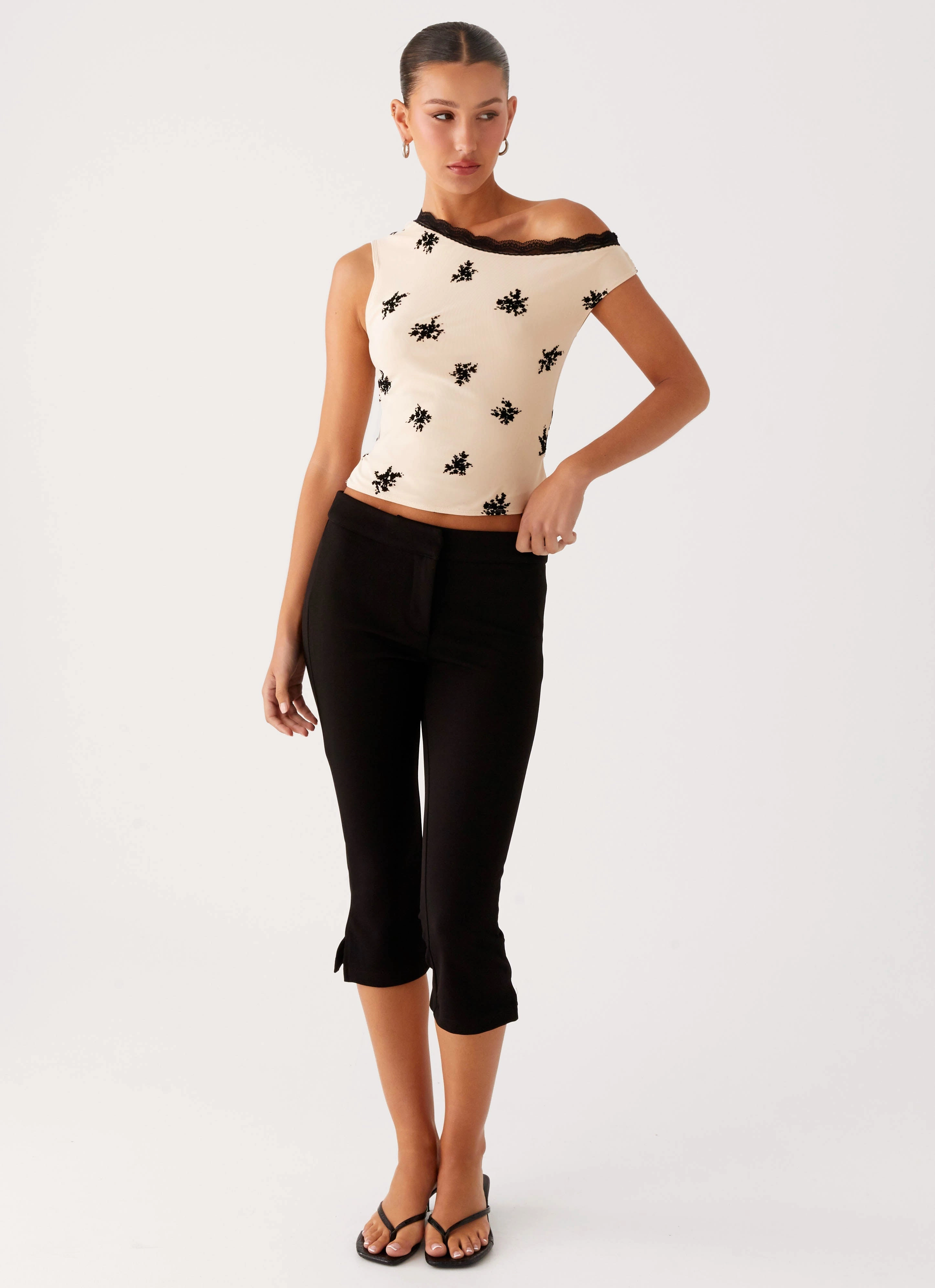 Circular Knit Technique Blind Faith Flock One Shoulder Top - Cream