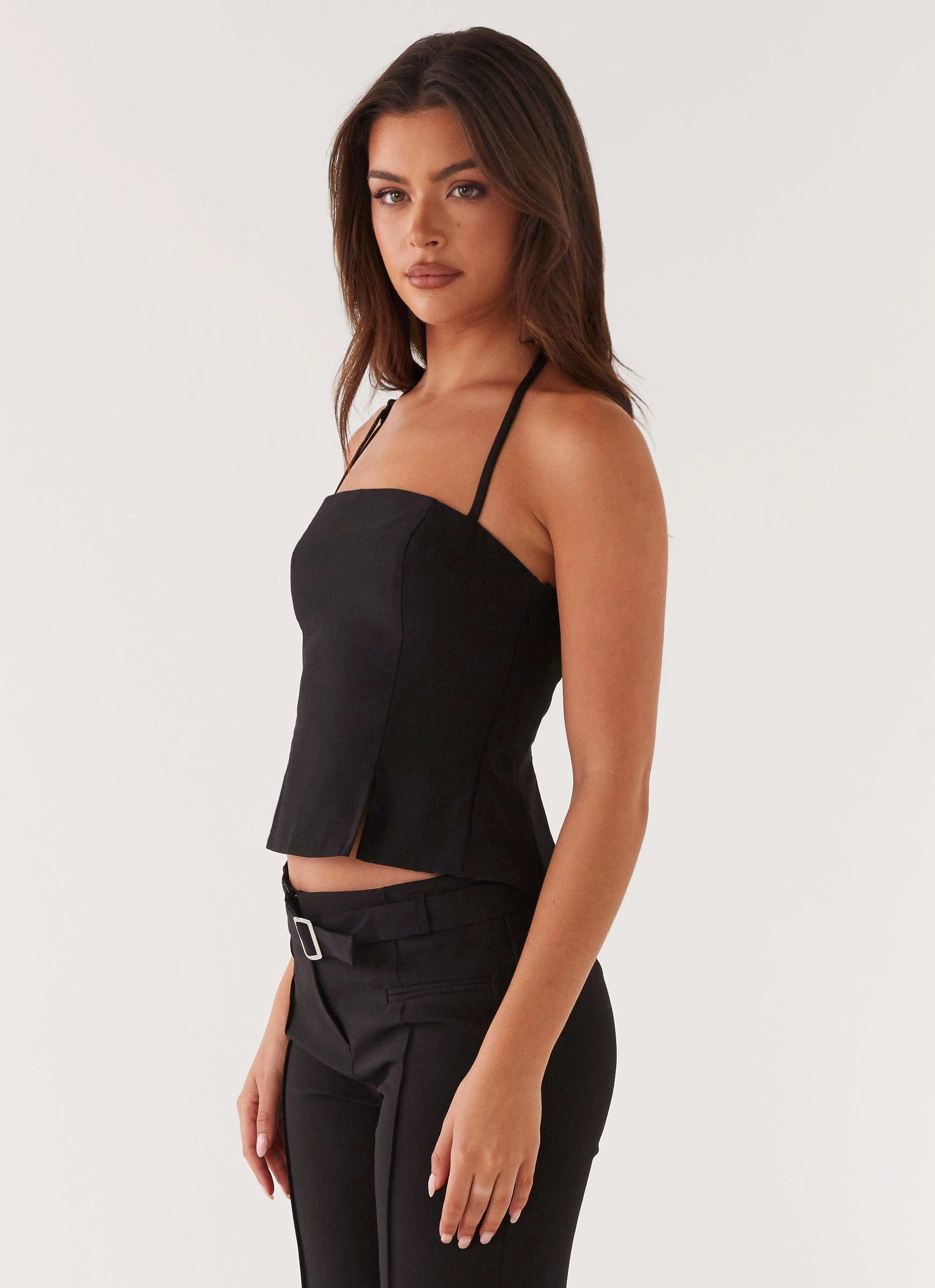 Sheer Overlay Material Dawny Top - Black