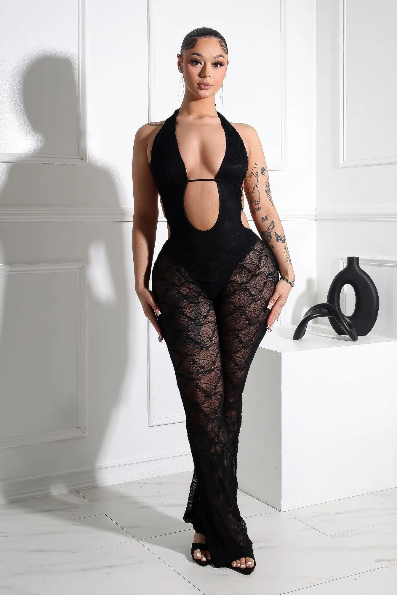 SeamlessPocketDesign Laylin Halter Lace Cutout Jumpsuit