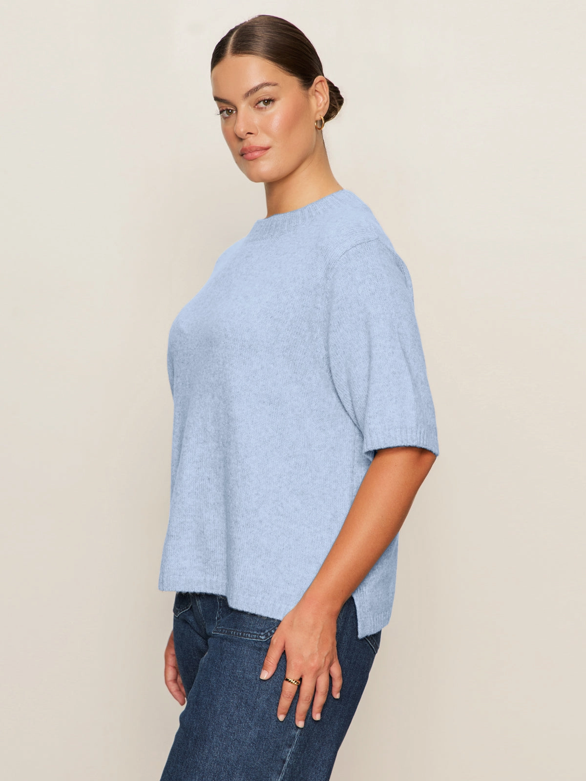 Reinforced Hem Stitching Chic Tee Perfect Sweater Tee Blue Powder Extended Sizing