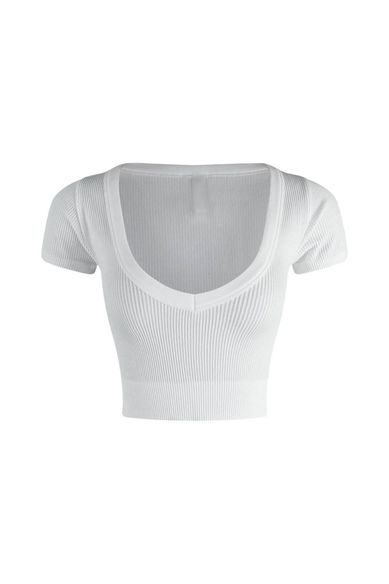 Stretch waistband FrictionReducing Elnora Ribbed V Neck Short Sleeve Top