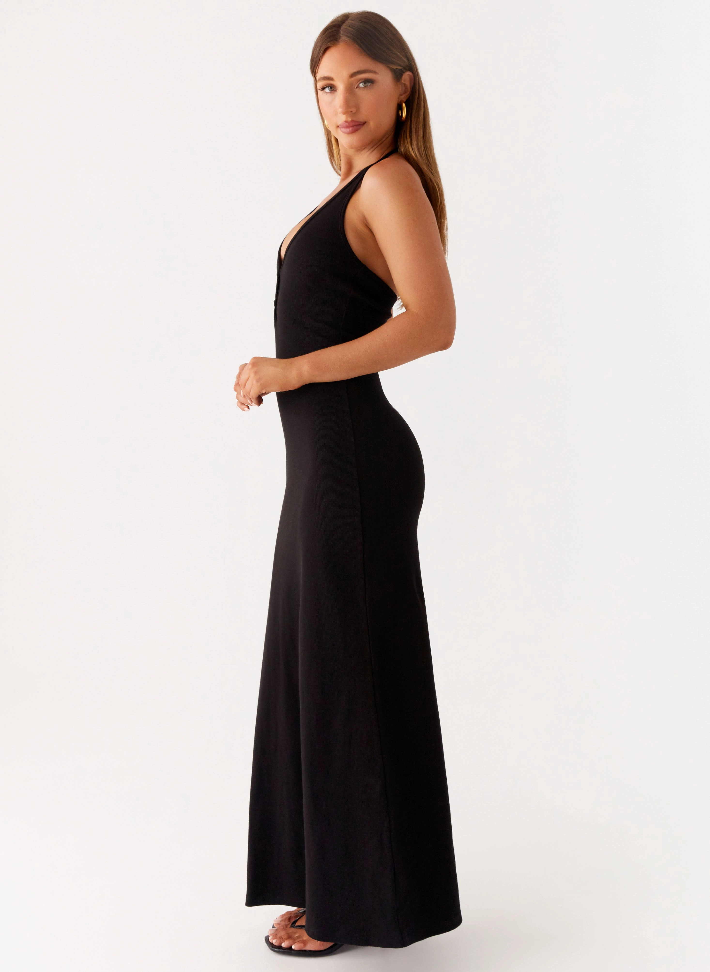 Yaselle Button Front Maxi Dress - Black Fit Focused
