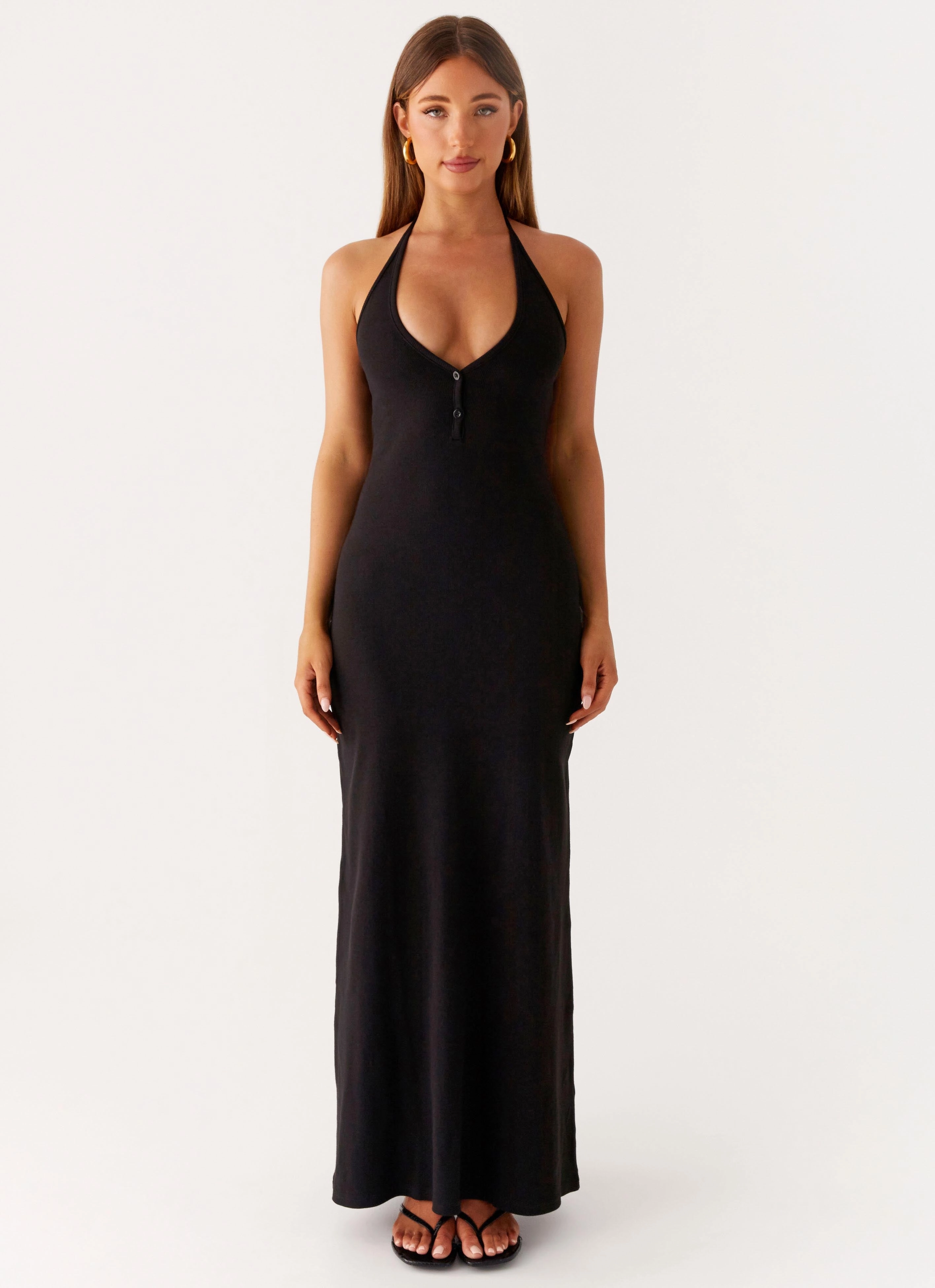 Yaselle Button Front Maxi Dress - Black Pure Comfort