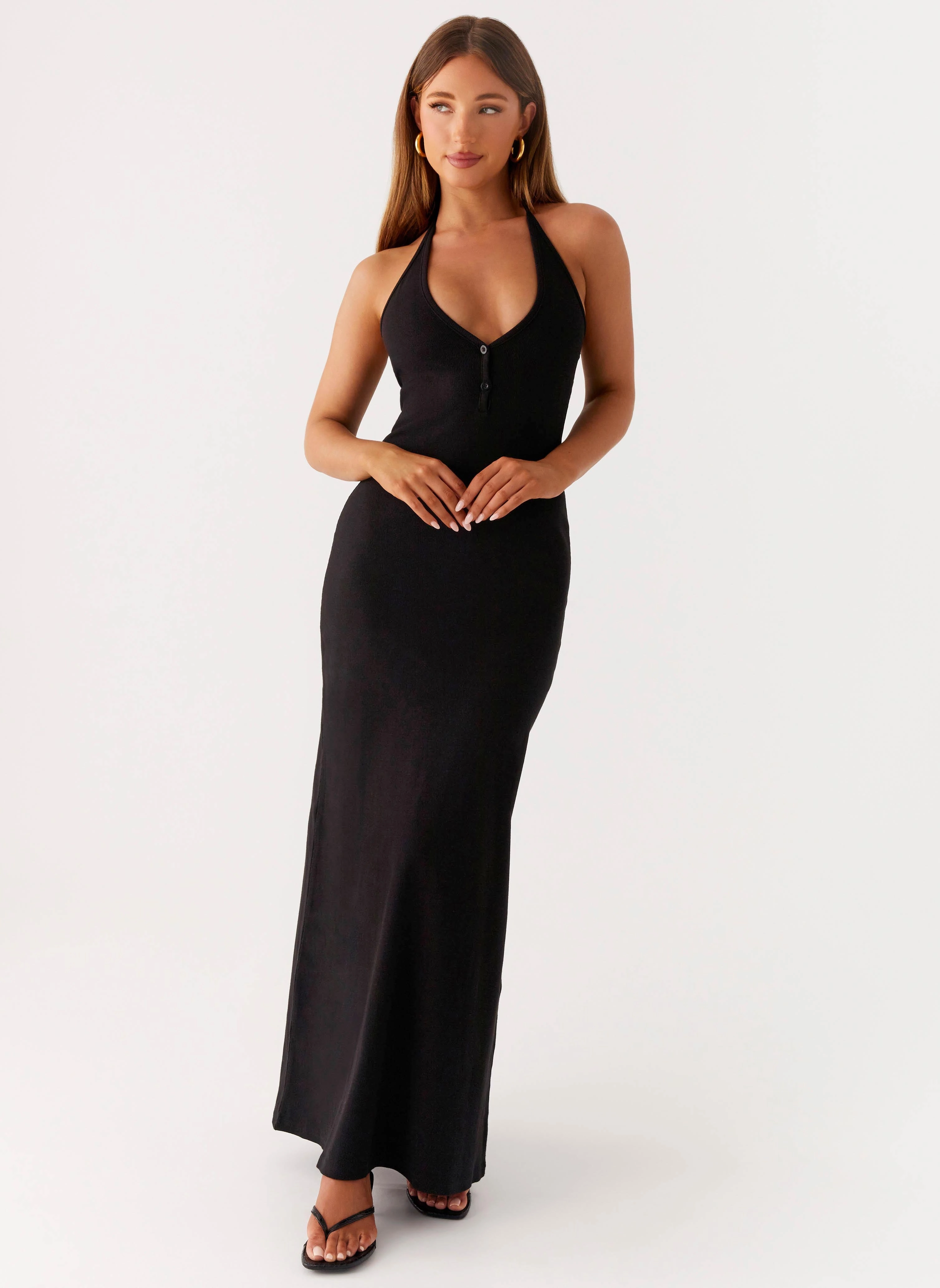 Yaselle Button Front Maxi Dress - Black Smart Edge