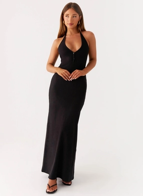 Yaselle Button Front Maxi Dress - Black Smart Edge