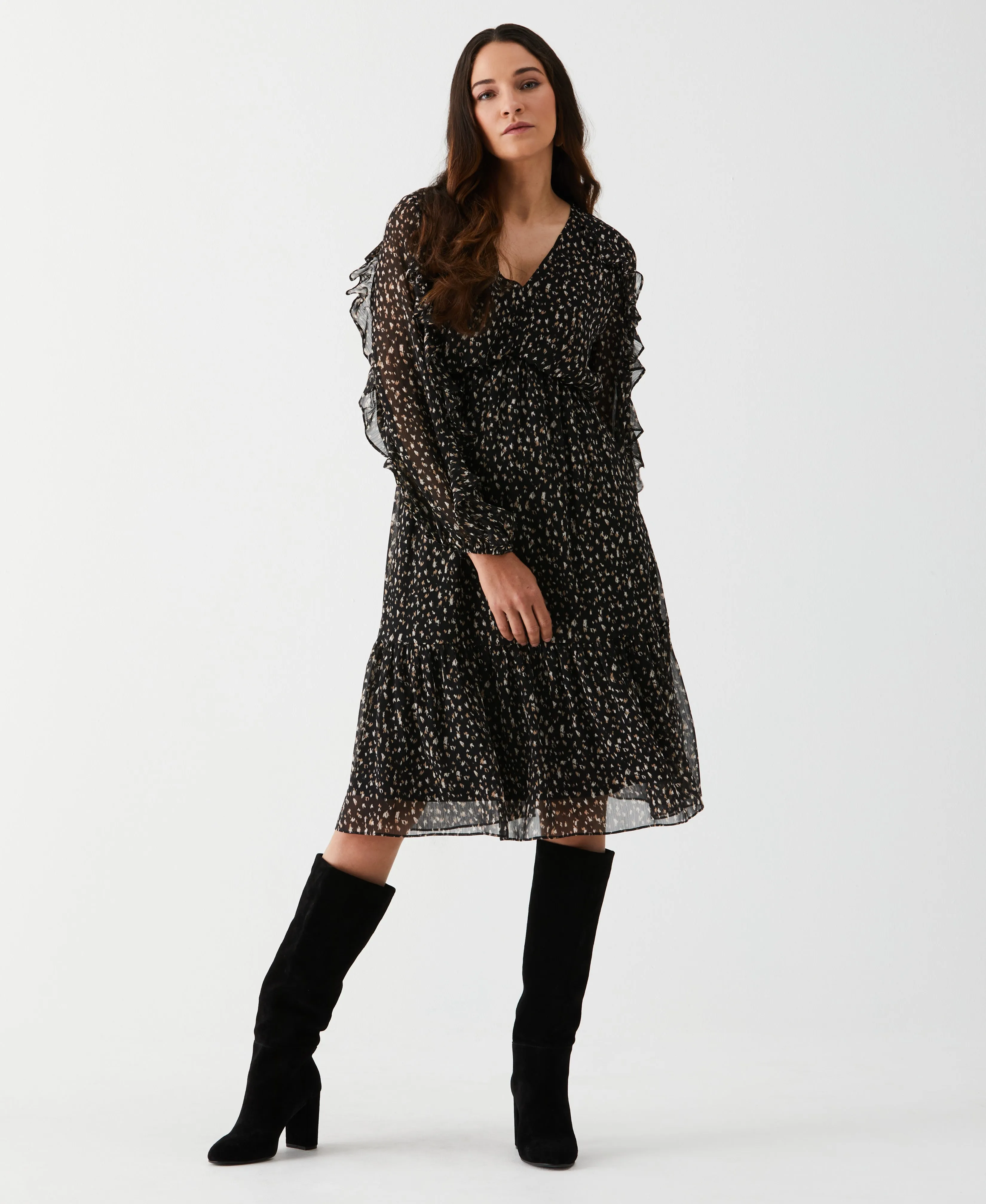 Printed Ruffle Dress Fit For All