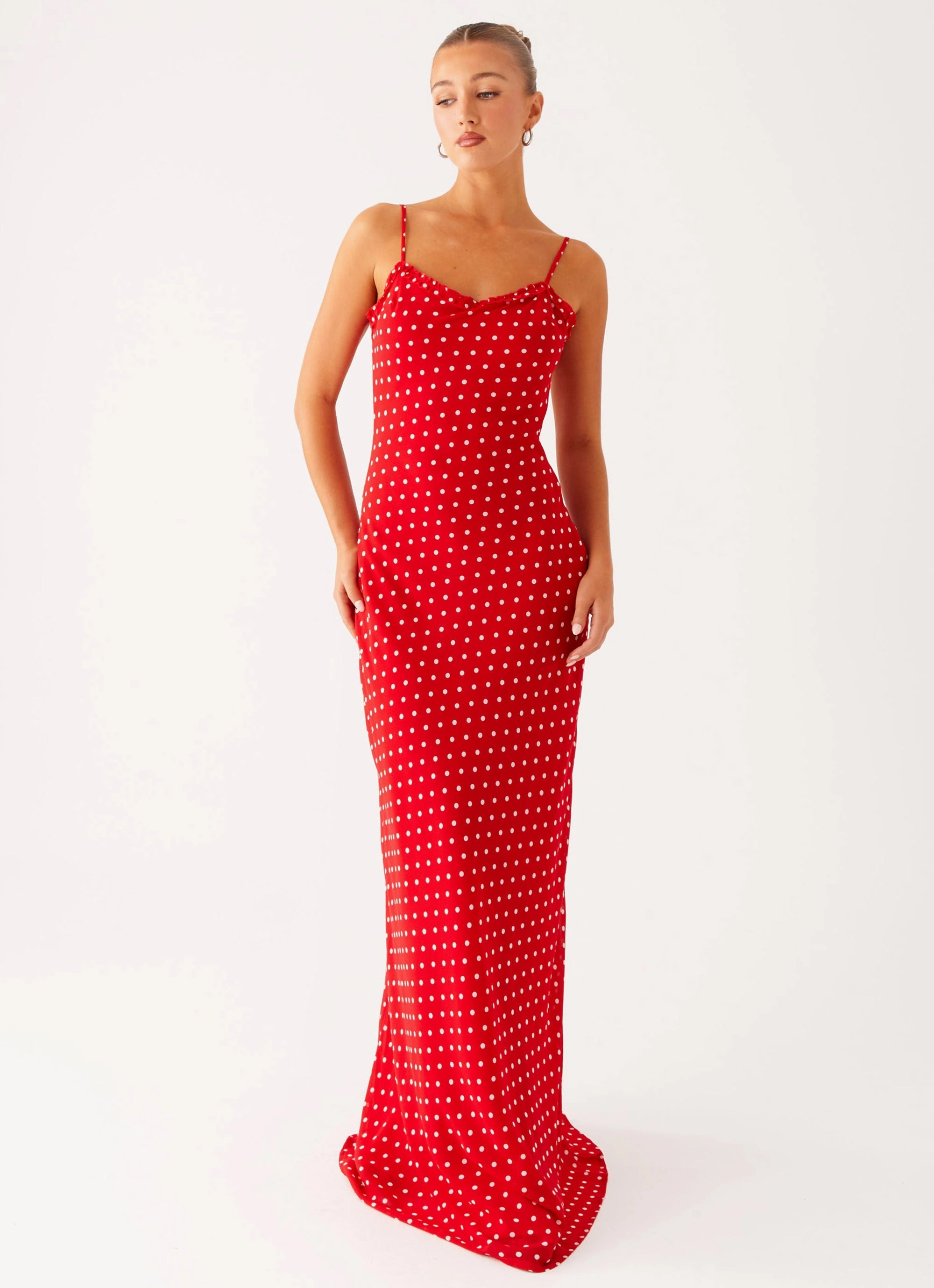 Subtle Drape Unique Print Pareo Maxi Dress - Red Polka Dot