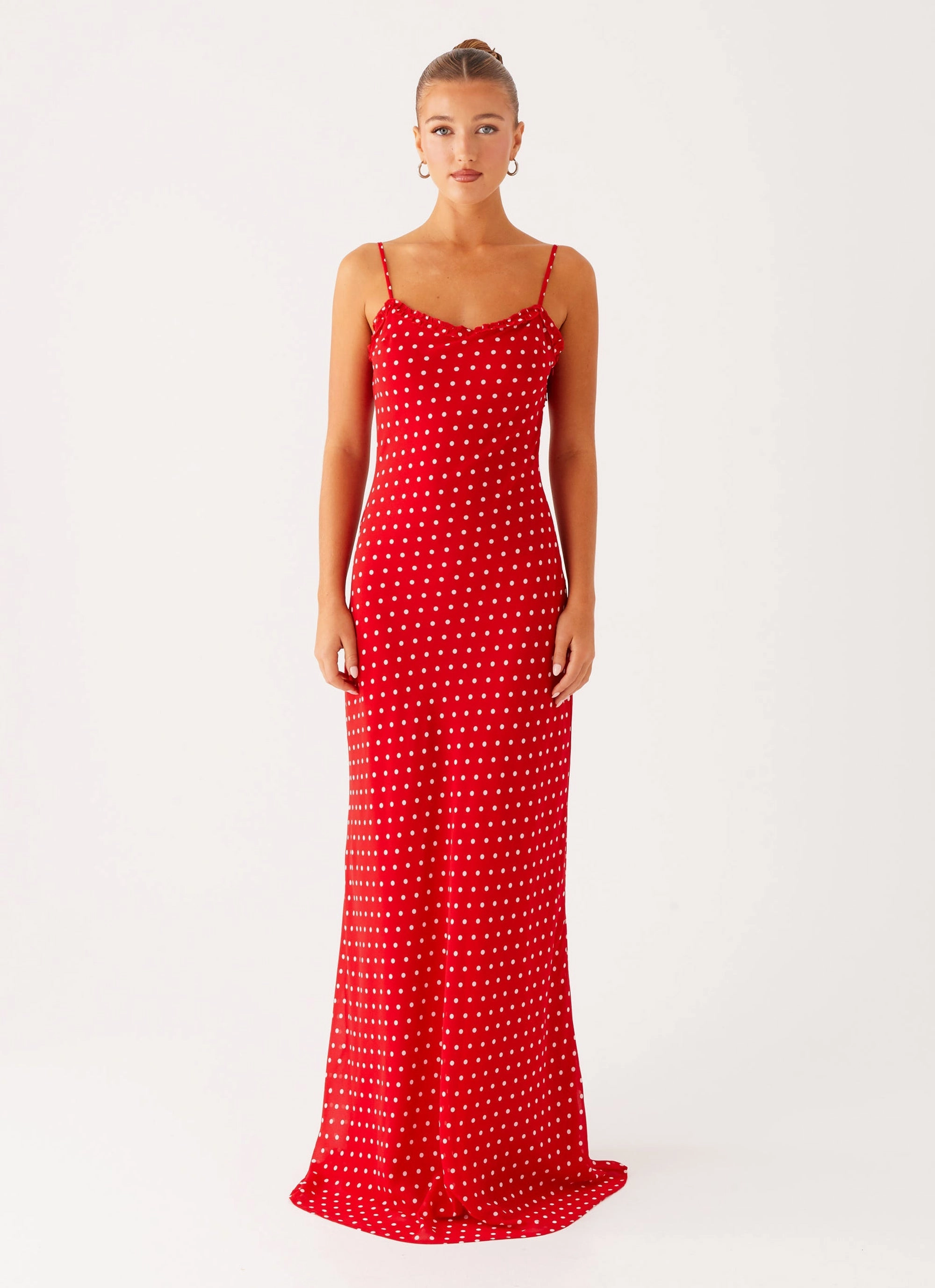 Breathable-Lining Pareo Maxi Dress - Red Polka Dot
