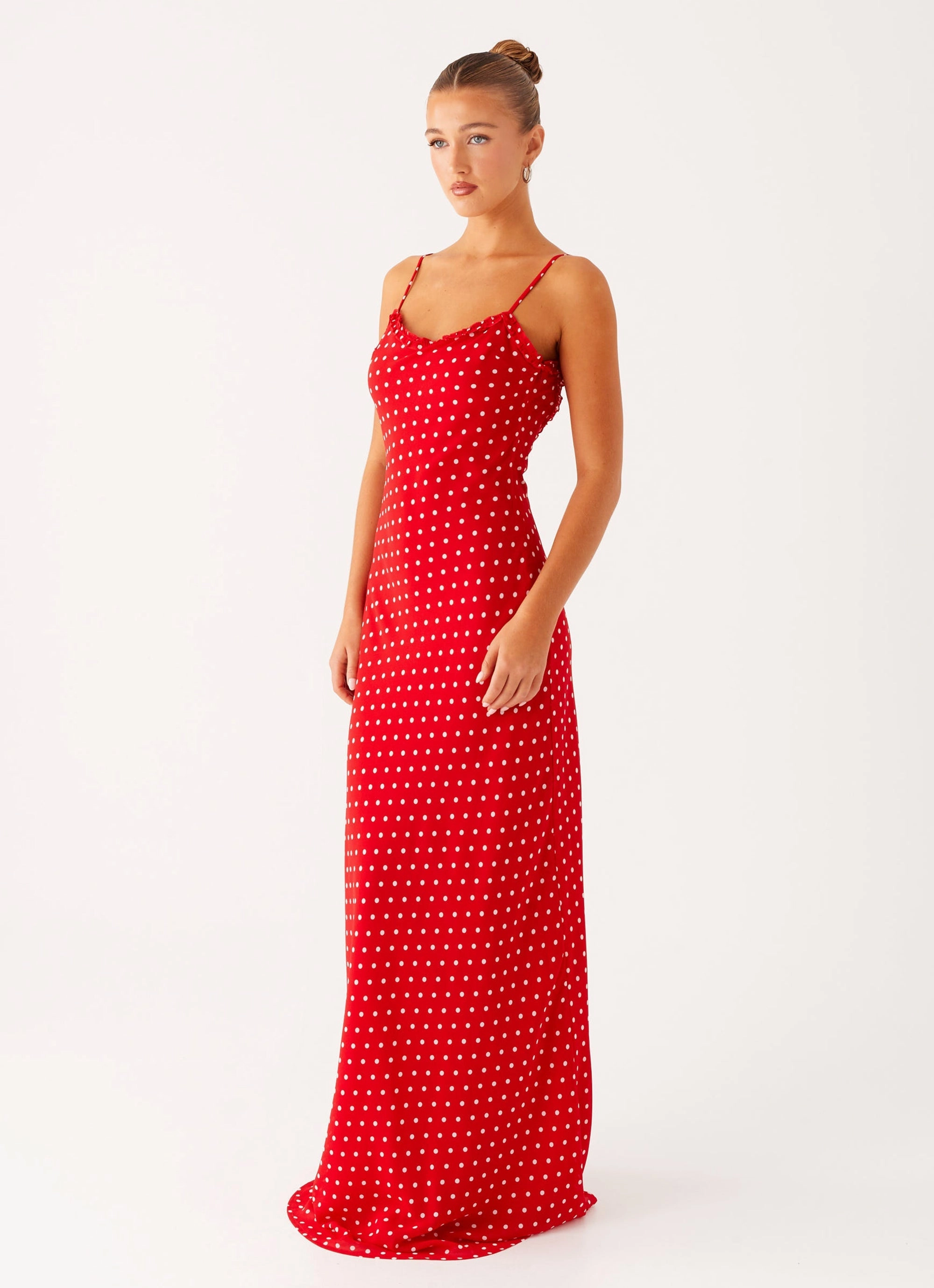 Balanced Tone Light Coral Pareo Maxi Dress - Red Polka Dot