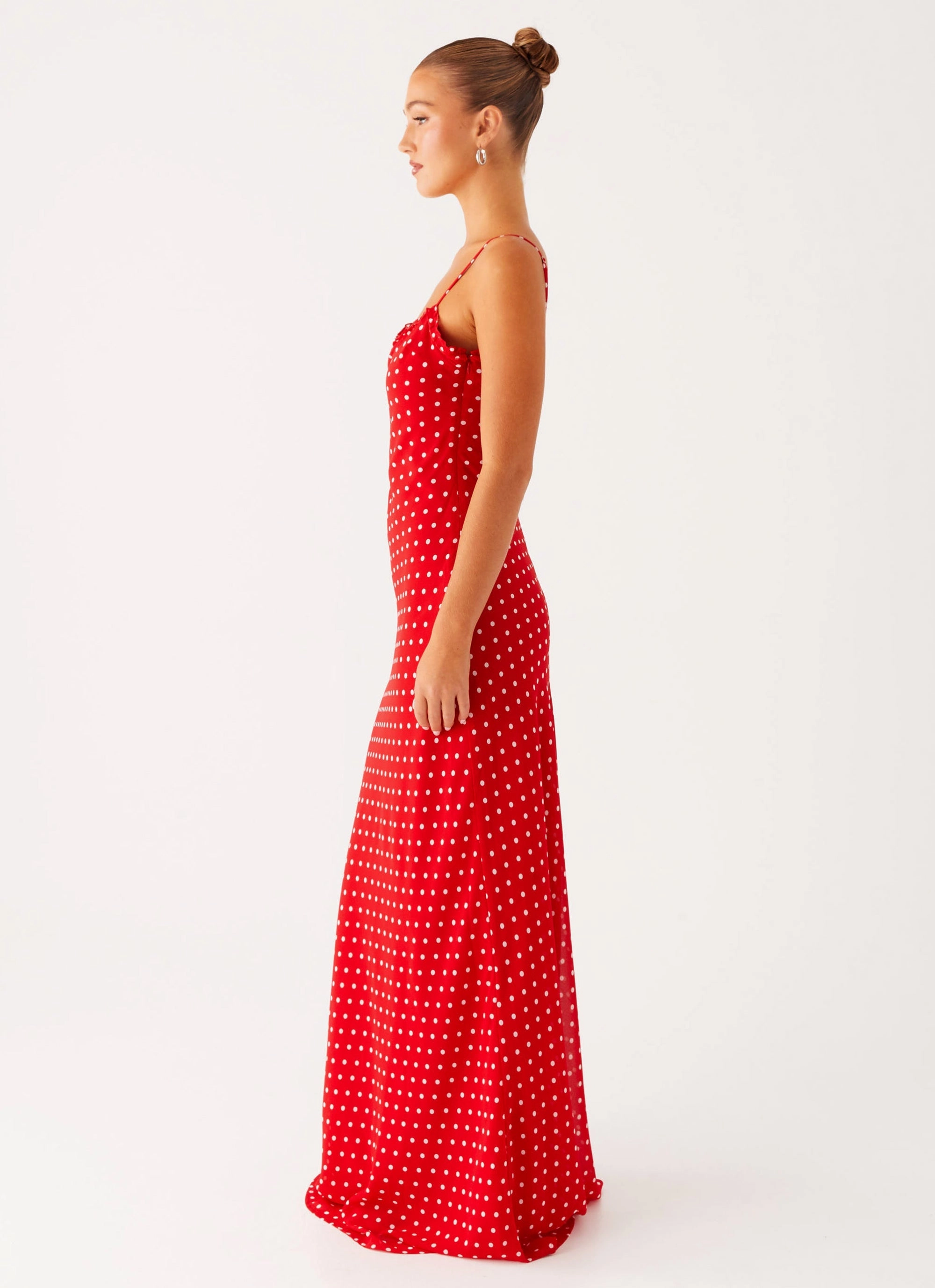 Pareo Maxi Dress - Red Polka Dot Zipper Closure