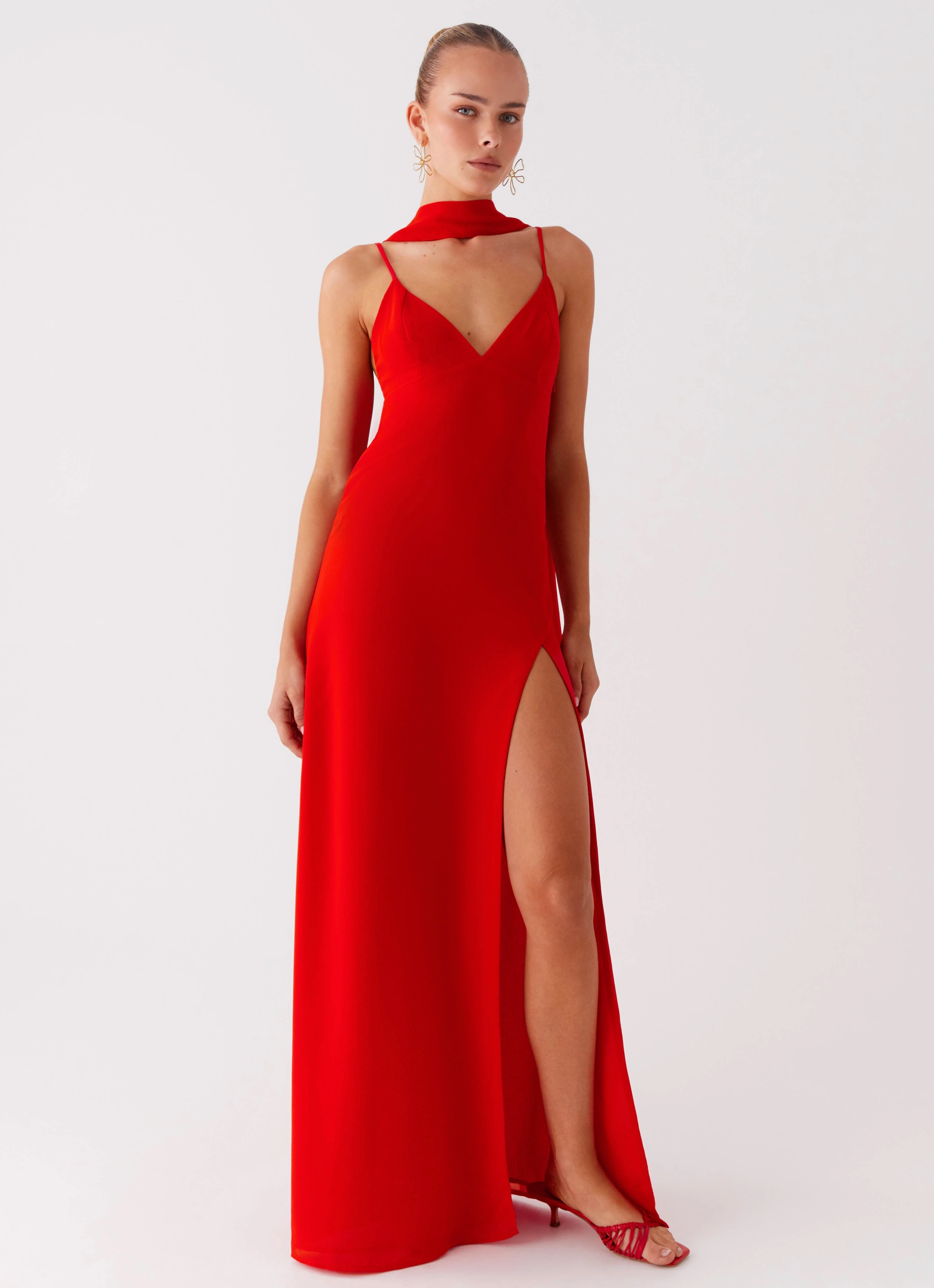 Mini-Length Midi-Length Yorke Scarf Maxi Dress - Raspberry Red