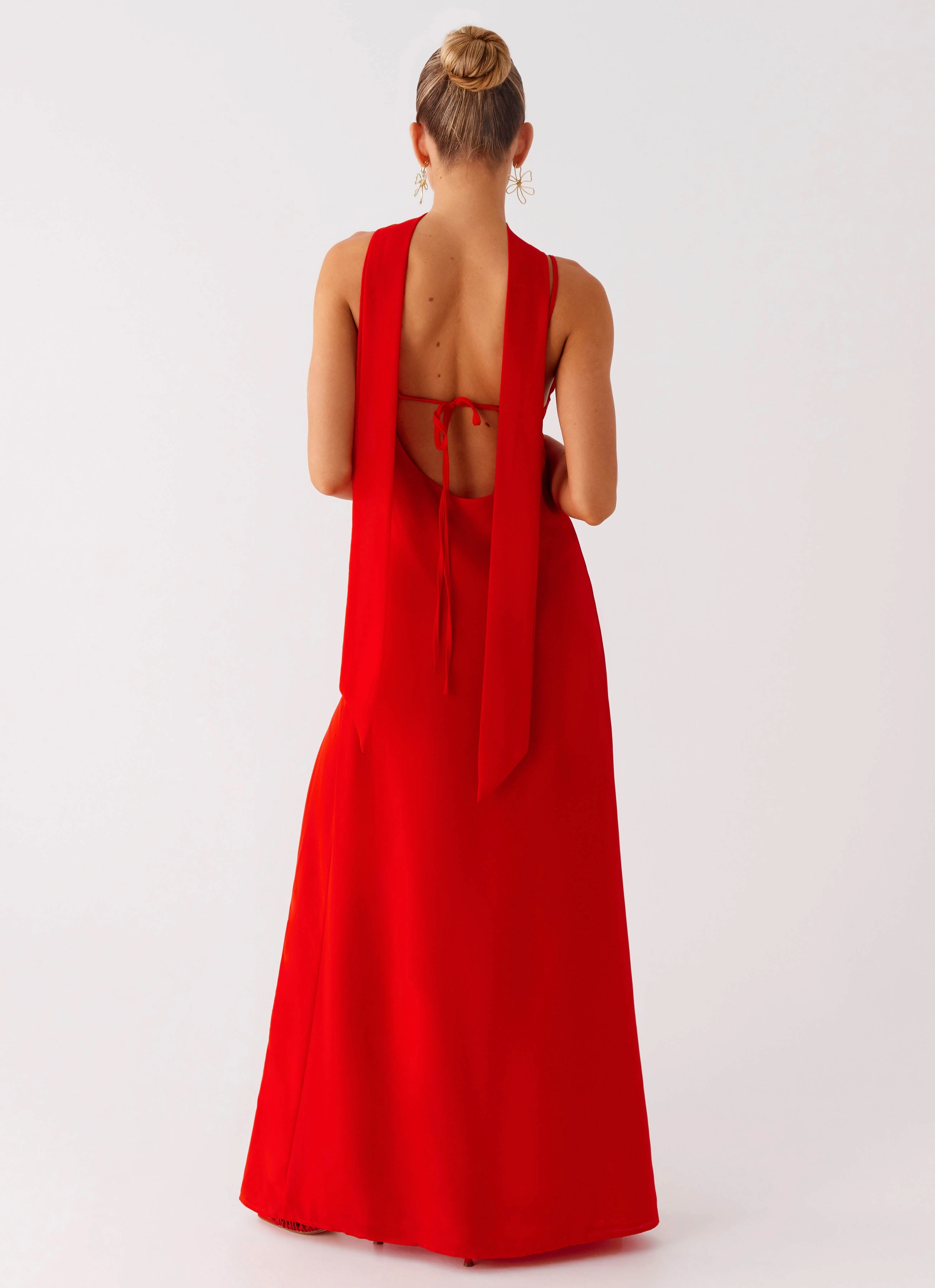 Yorke Scarf Maxi Dress - Raspberry Red Gentle Drape Fall Layer