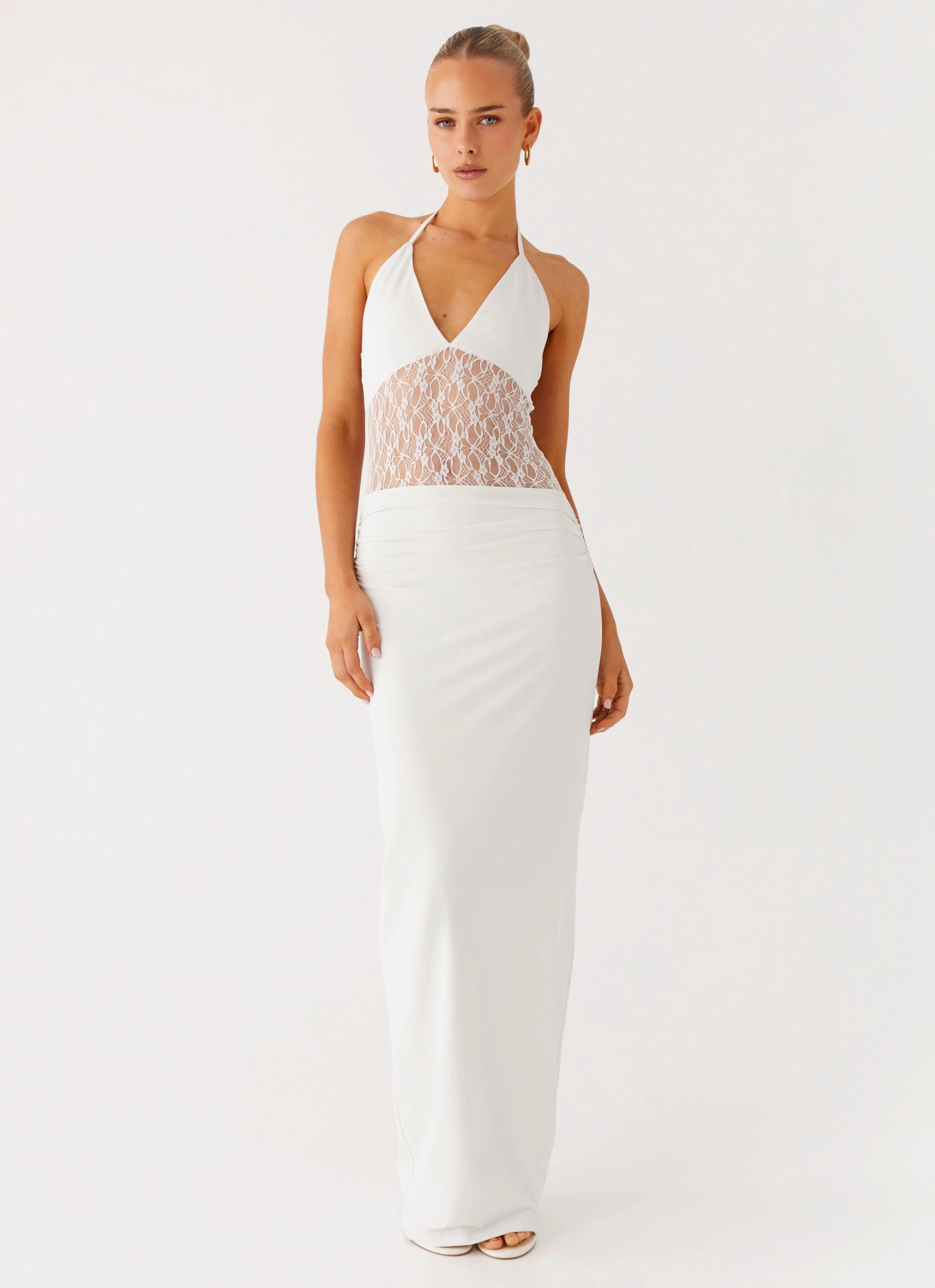 Collar Accent Petal Zone Enchant Lace Maxi Dress - Ivory