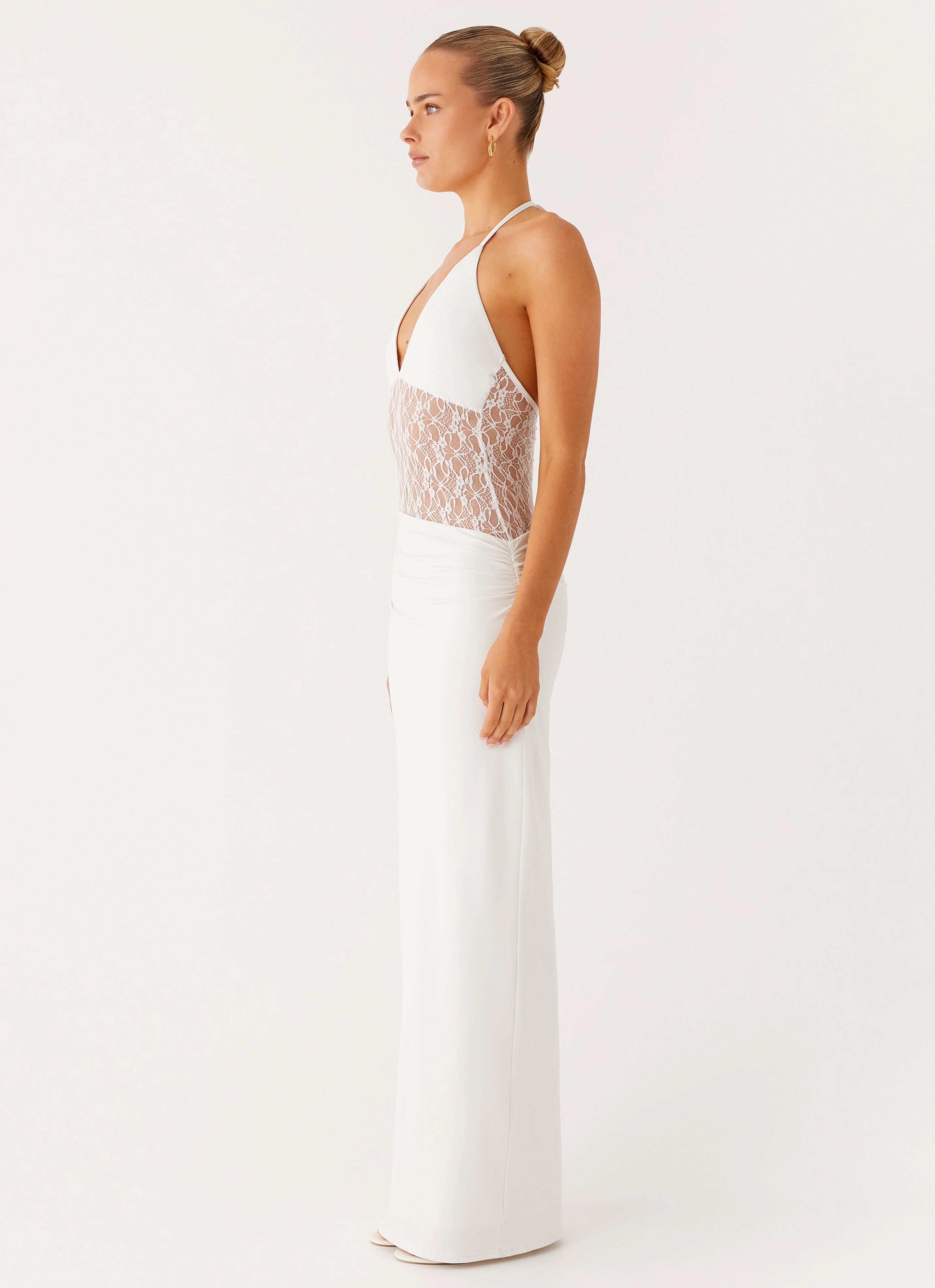Smooth Drape Contemporary Look Enchant Lace Maxi Dress - Ivory