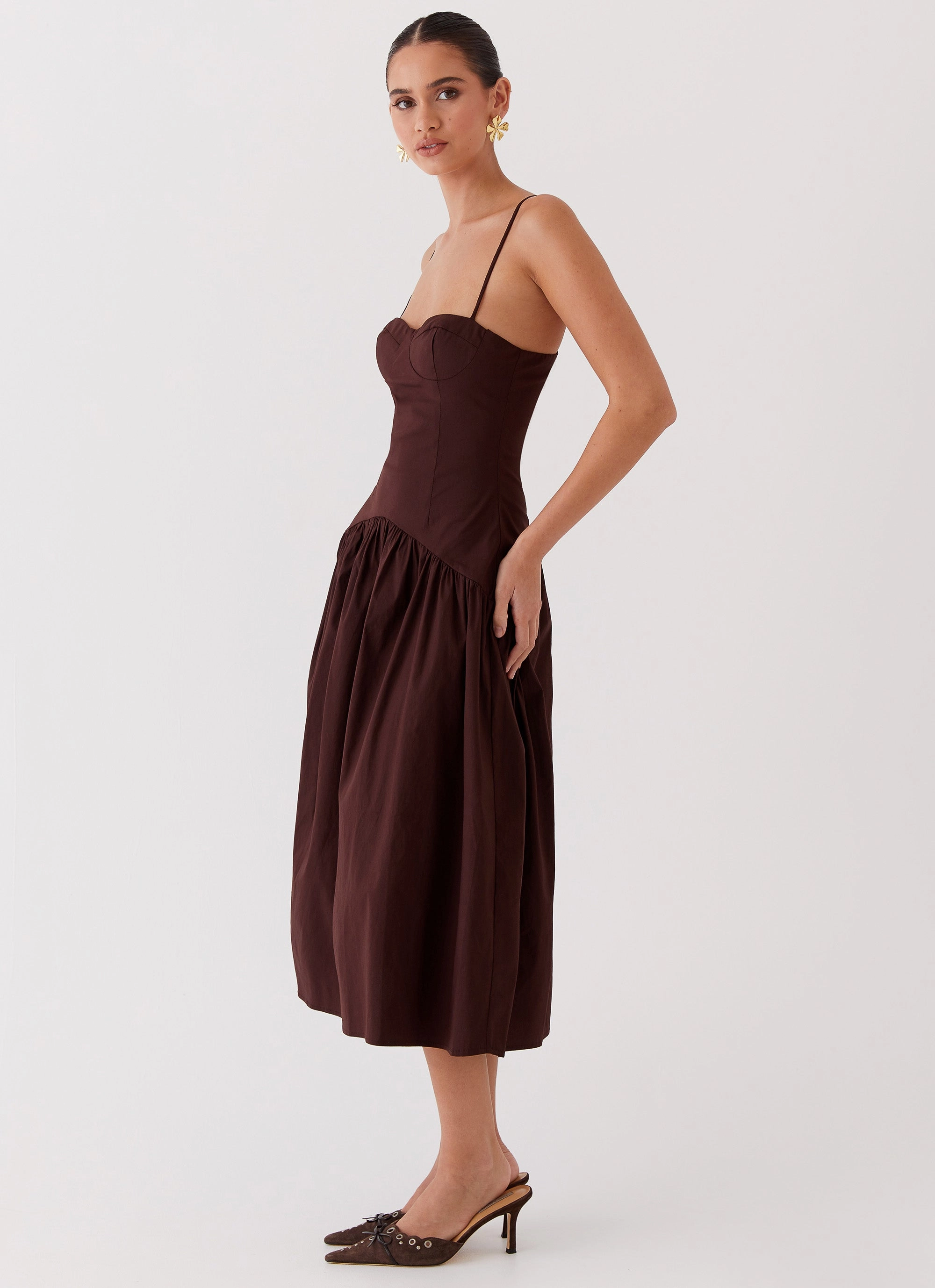 Layered Texture Yvette Corset Midi Dress - Chocolate