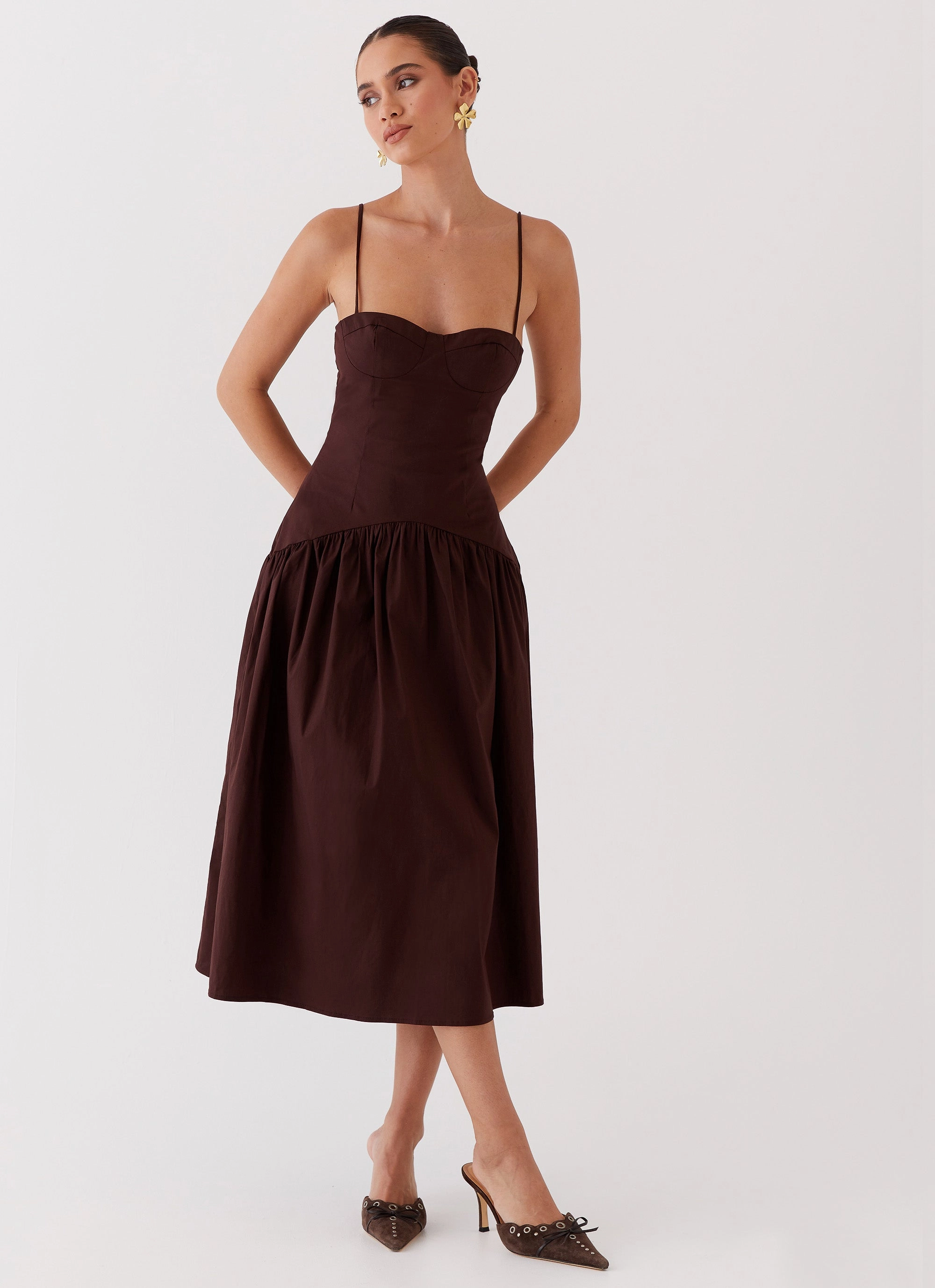 Yvette Corset Midi Dress - Chocolate City Bright