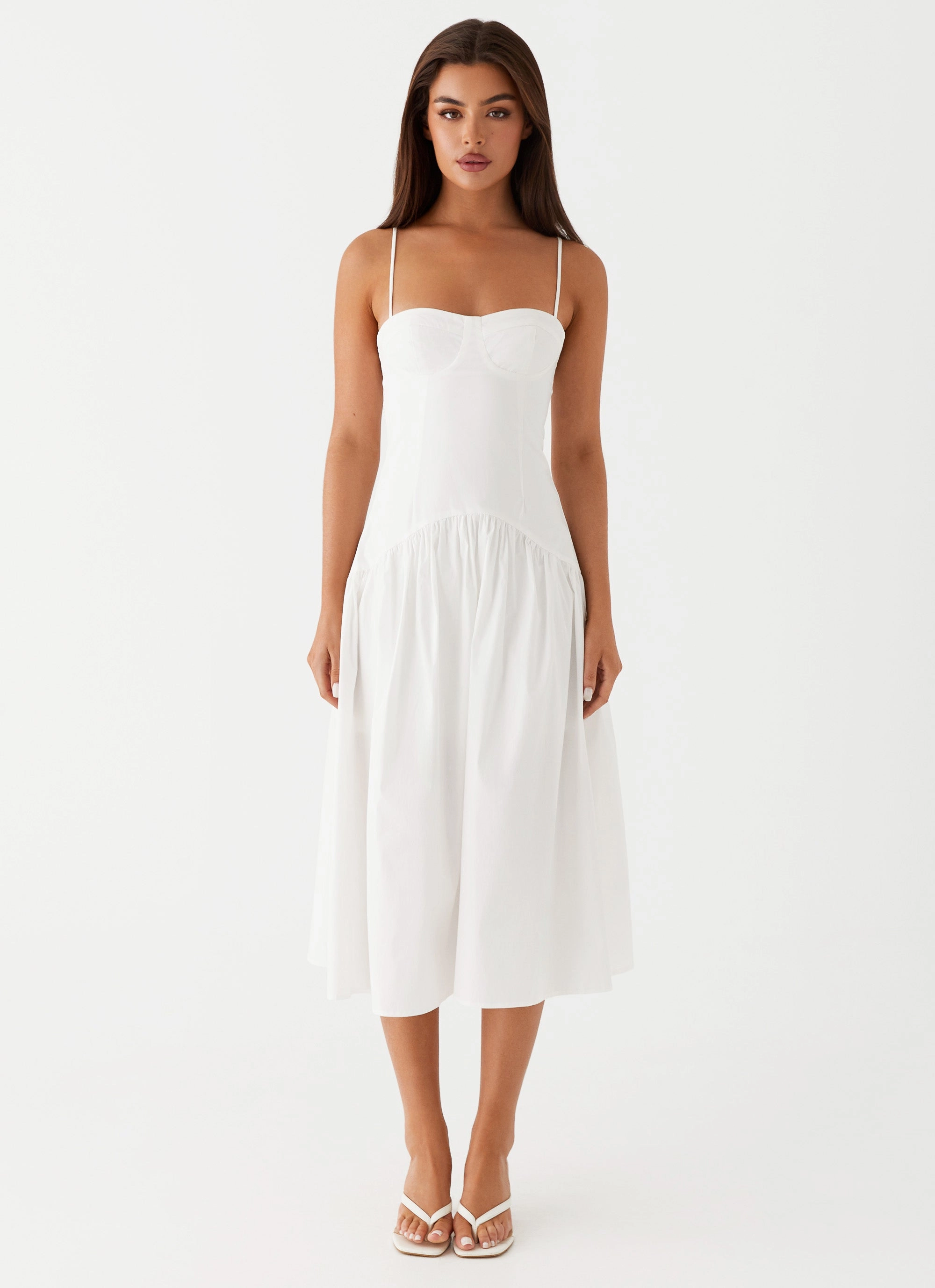 Yvette Corset Midi Dress - White Texture Blend button detail