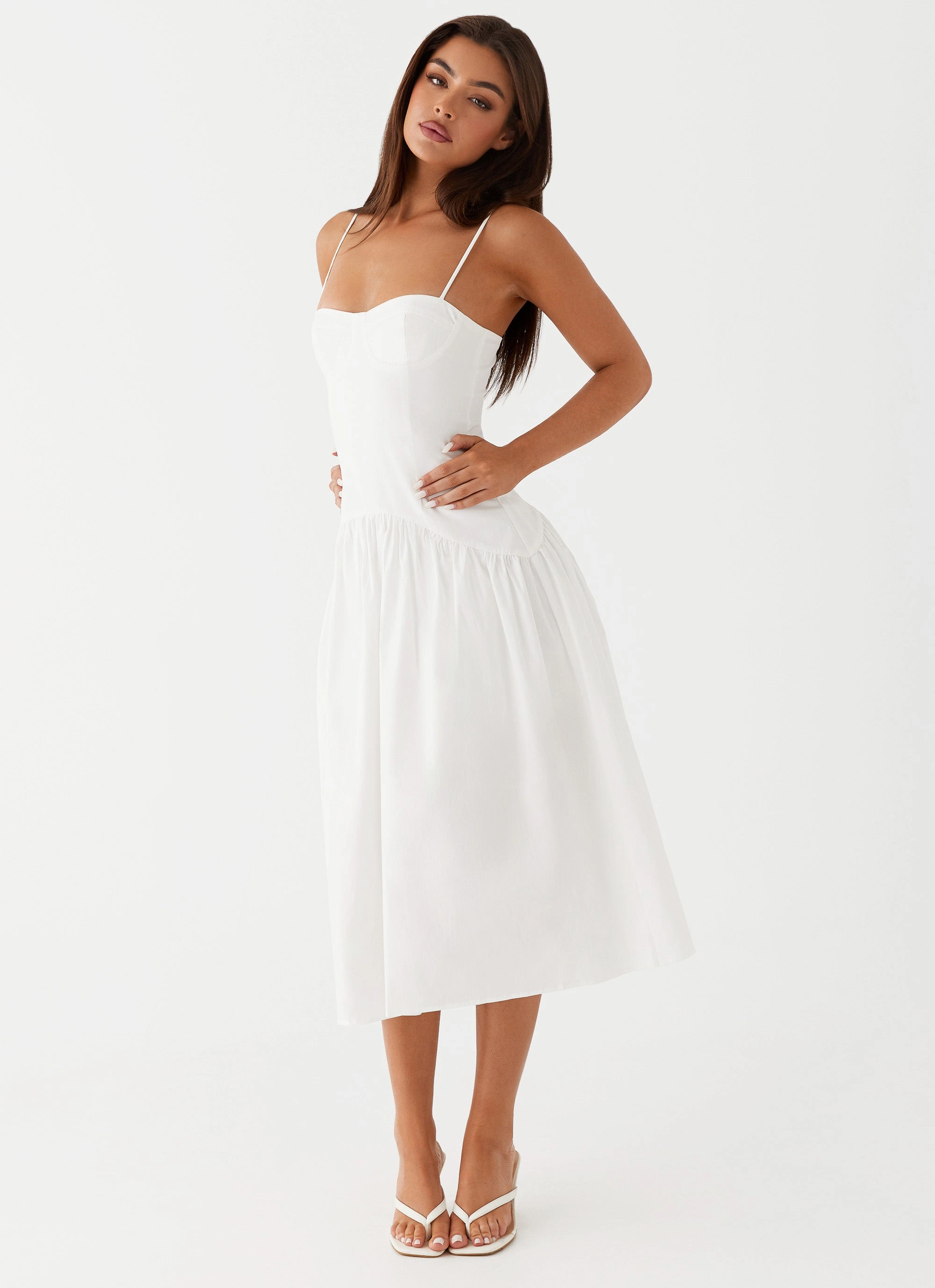 Yvette Corset Midi Dress - White Lounge Vibes Wide Hemline