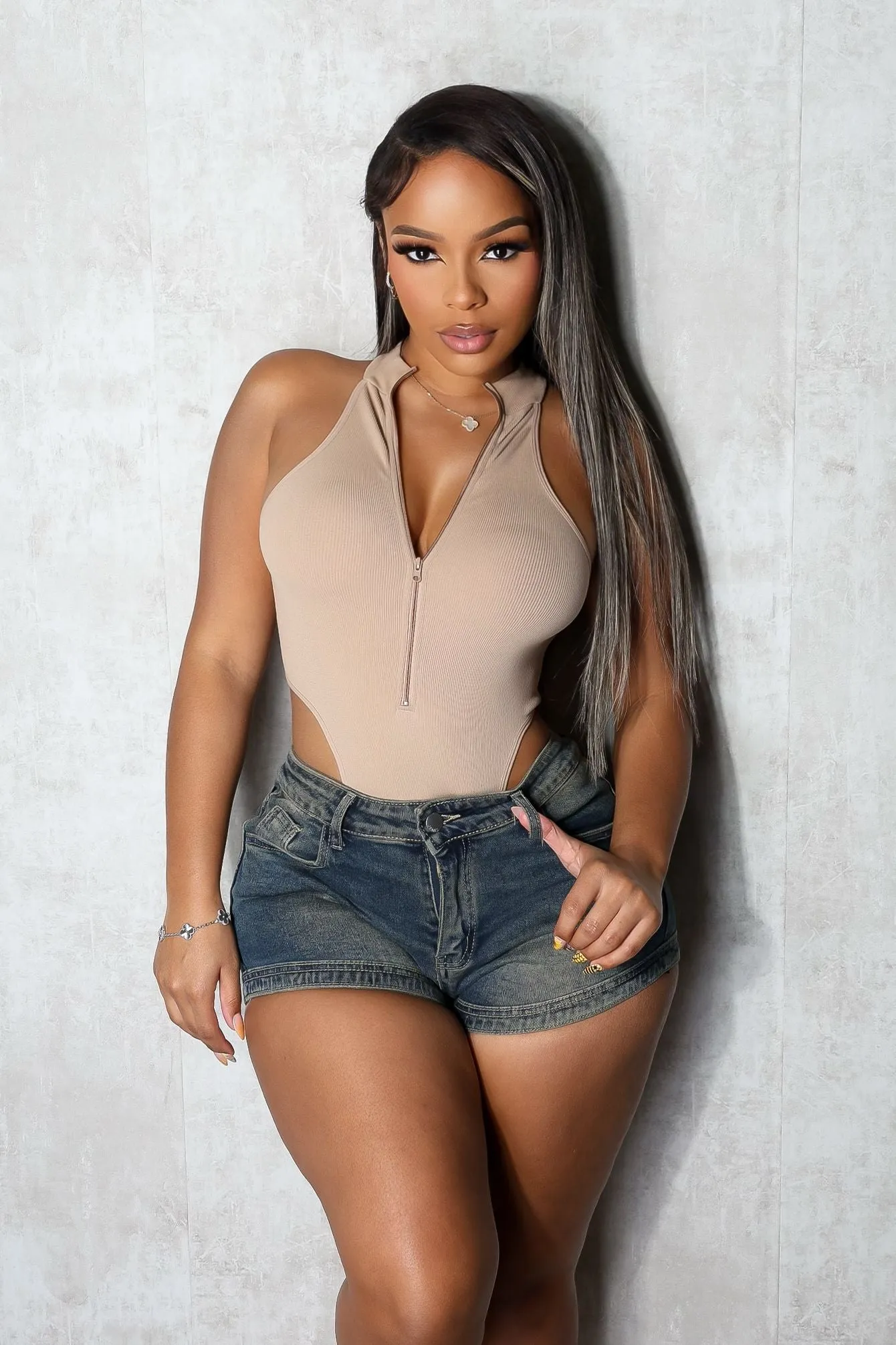 Z-Back Washed Denim Micro Shorts clean look