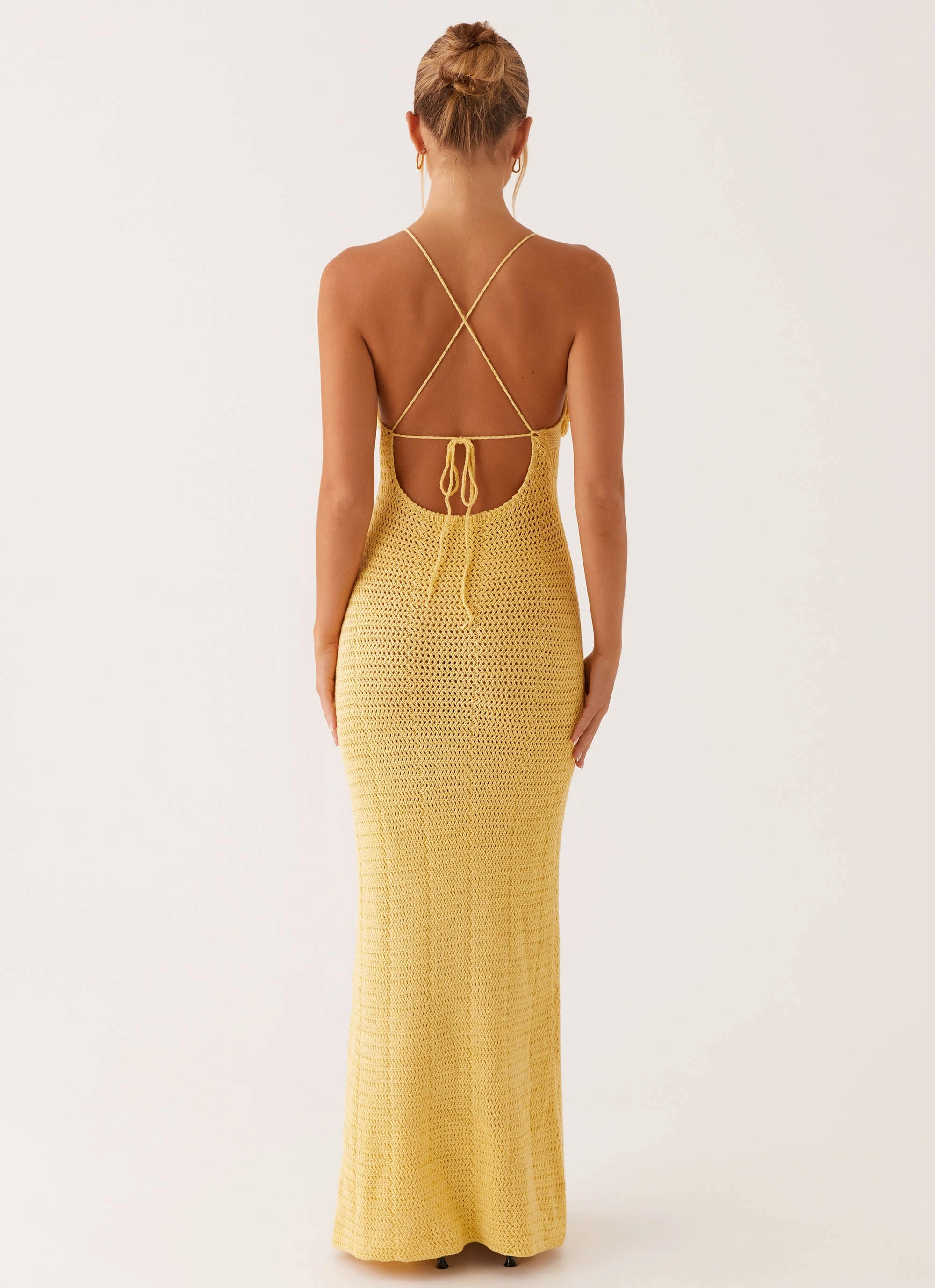 Zara Rose Crochet Maxi Dress - Yellow Quick Fit Trend Focused