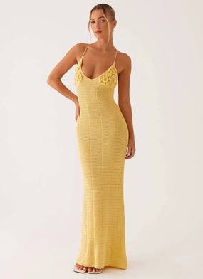 Zara Rose Crochet Maxi Dress - Yellow Sister Charm Cool Fabric