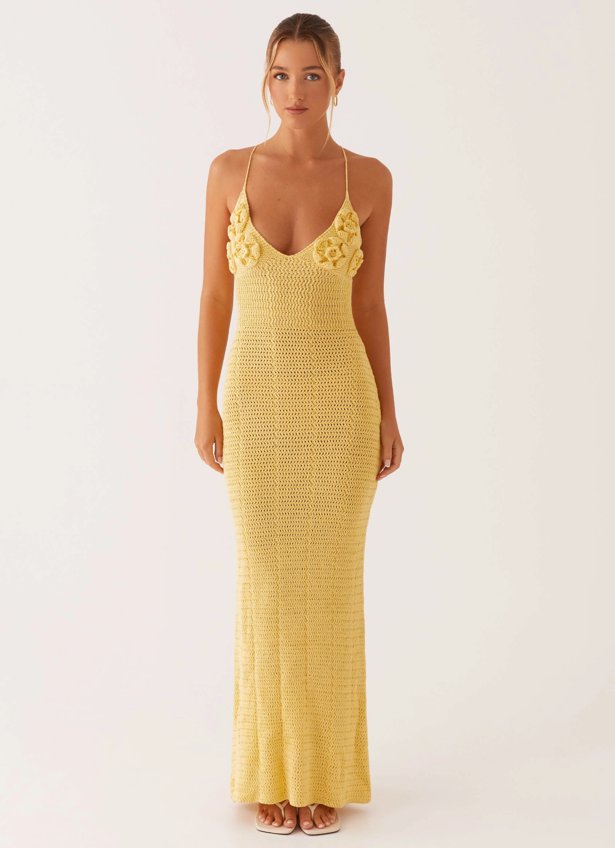 Day Magic Raw-Hem Zara Rose Crochet Maxi Dress - Yellow