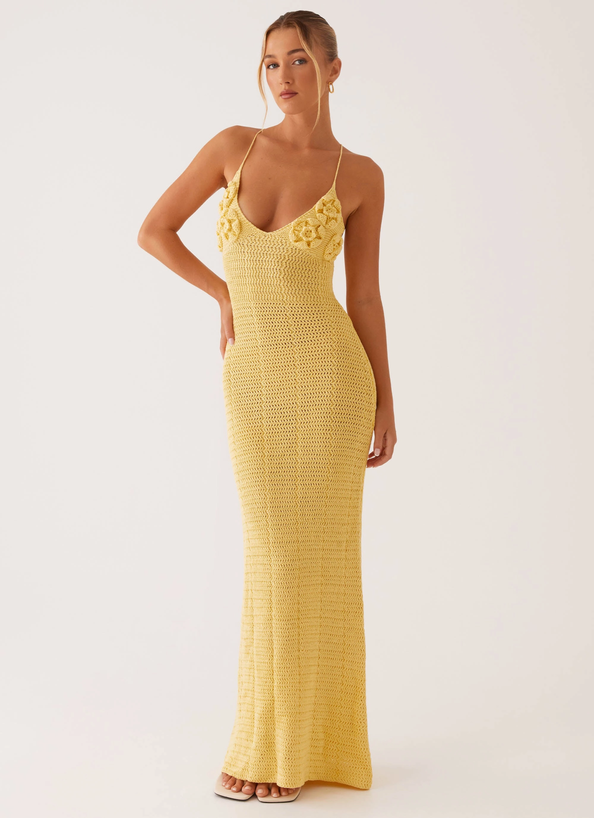 Zara Rose Crochet Maxi Dress - Yellow Sister Charm Cool Fabric