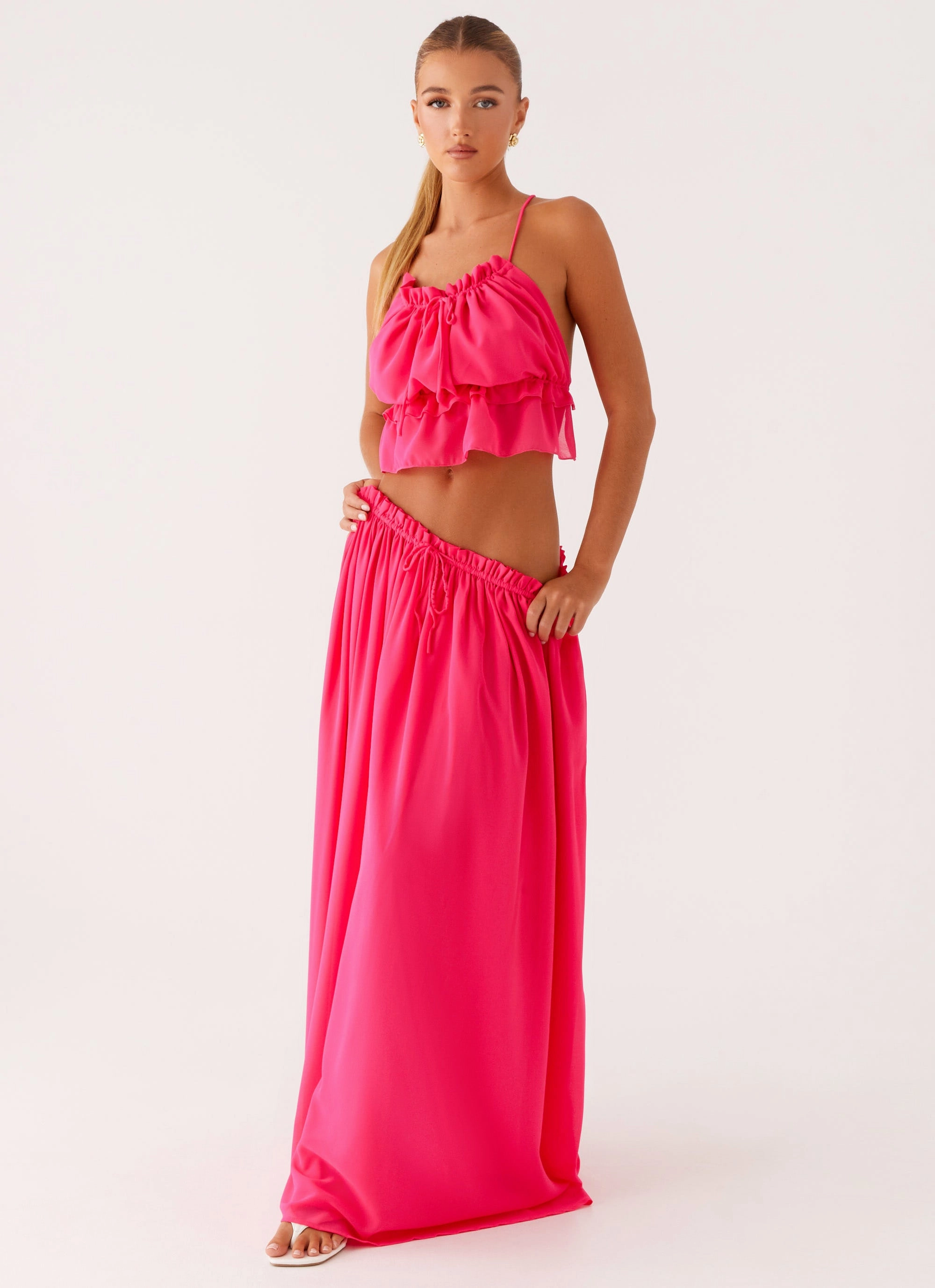 Sequined Finish Heritage Craft Zaya Maxi Skirt - Fuchsia
