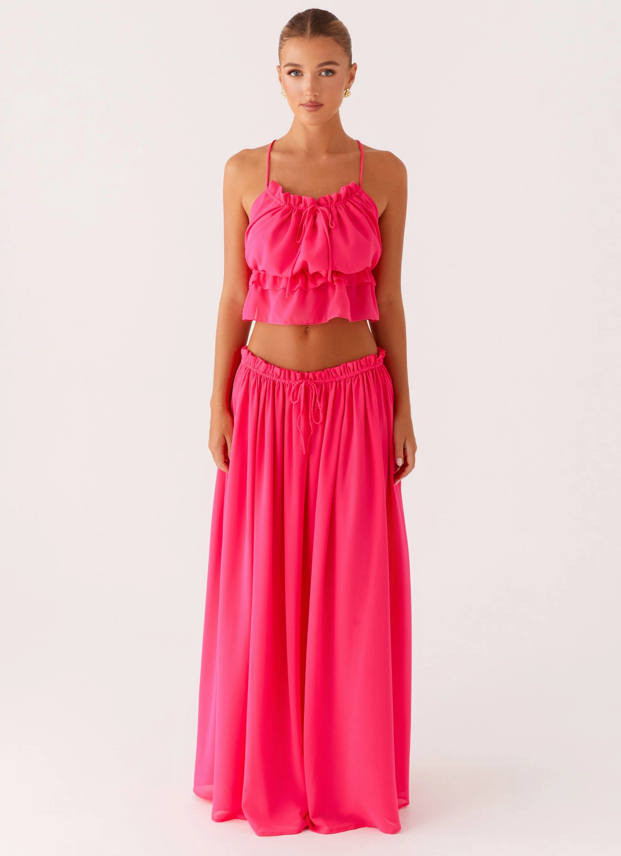 Zaya Maxi Skirt - Fuchsia Shirred Back