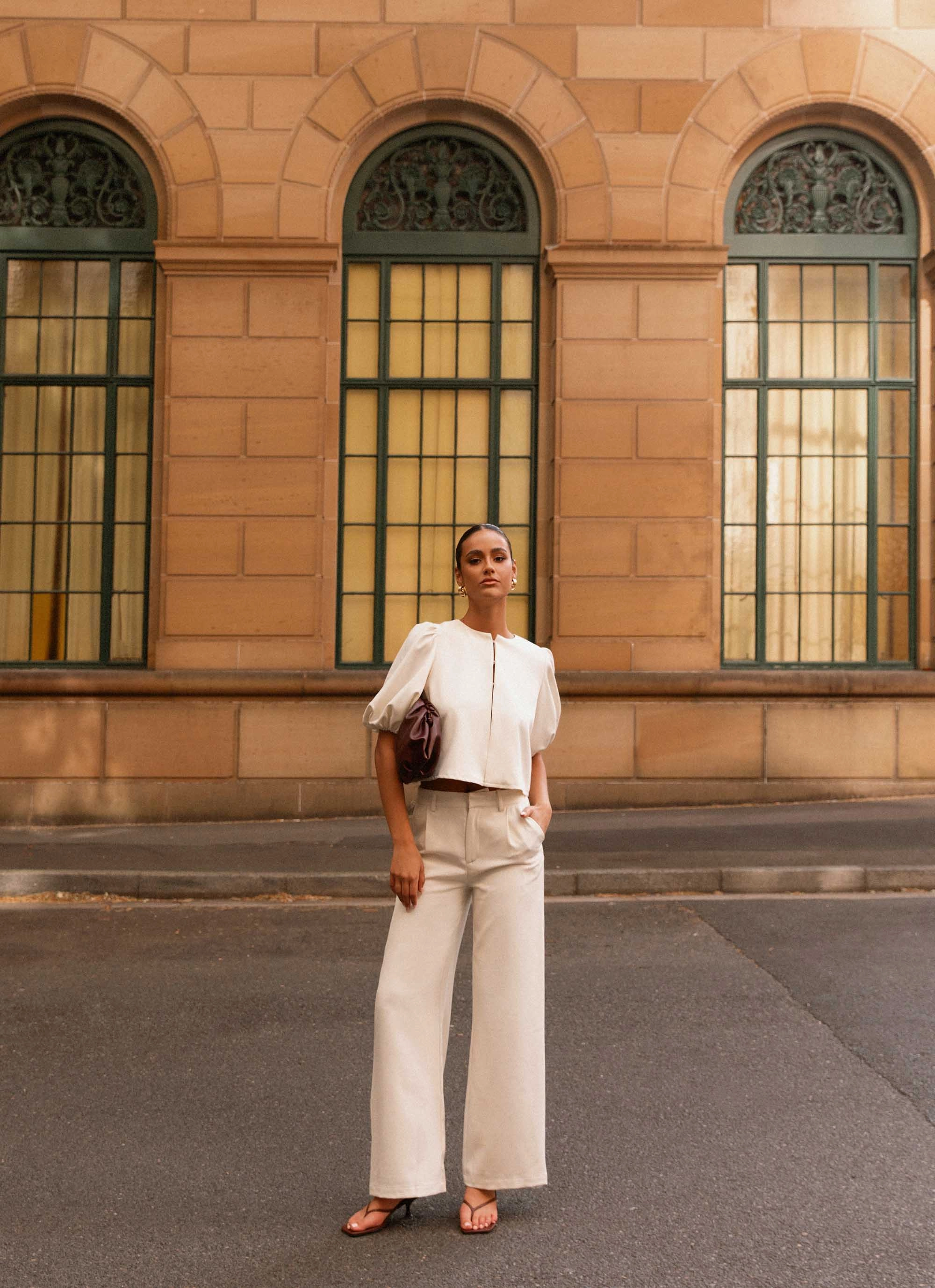 Leila Suiting Pants - Ivory Comfortable Cut Hygienic Coating