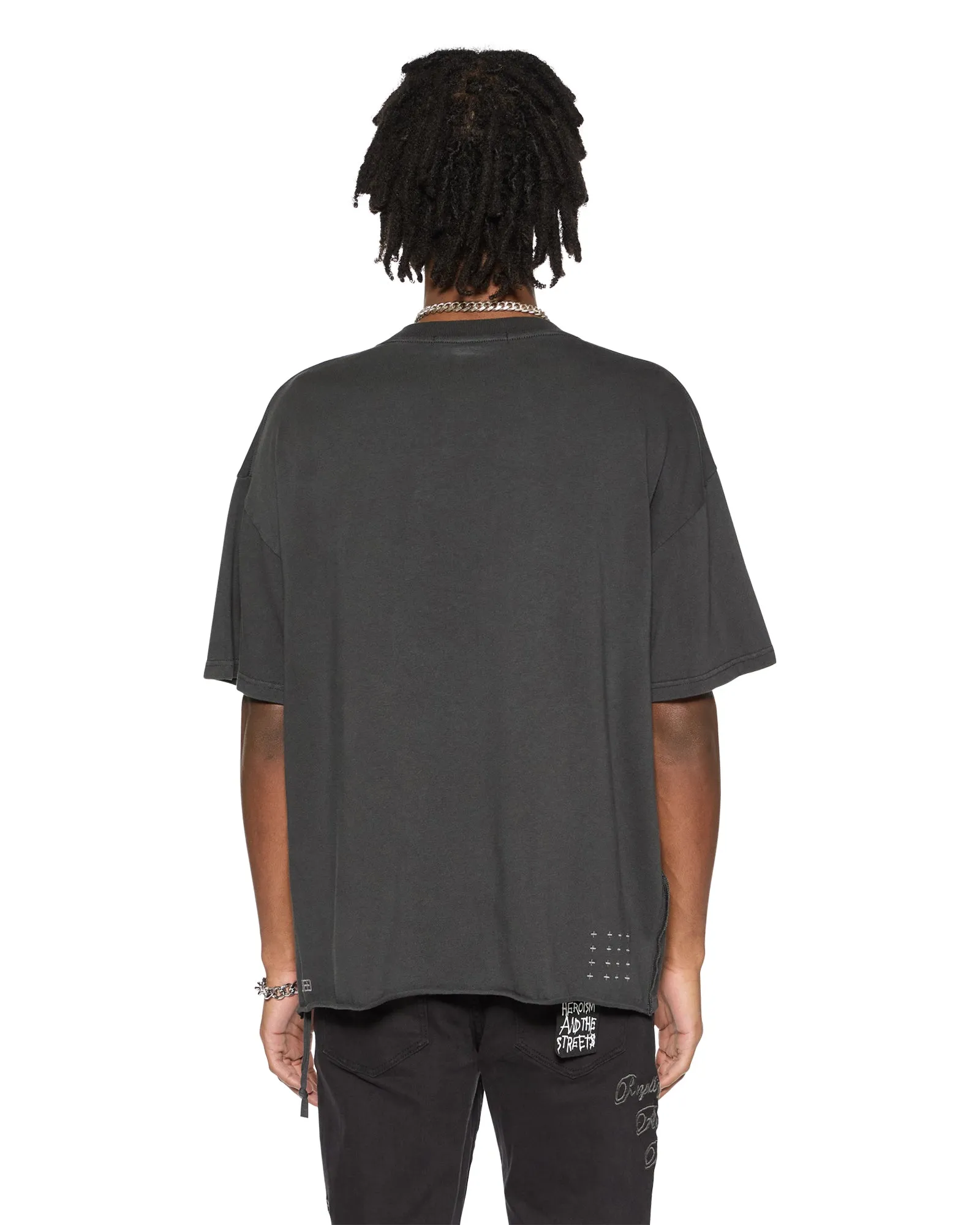Yarn Dye Stripe Contrast Topstitching Detail ZeroWaste Pattern Cut EST POCKET SS TEE OLD BLACK