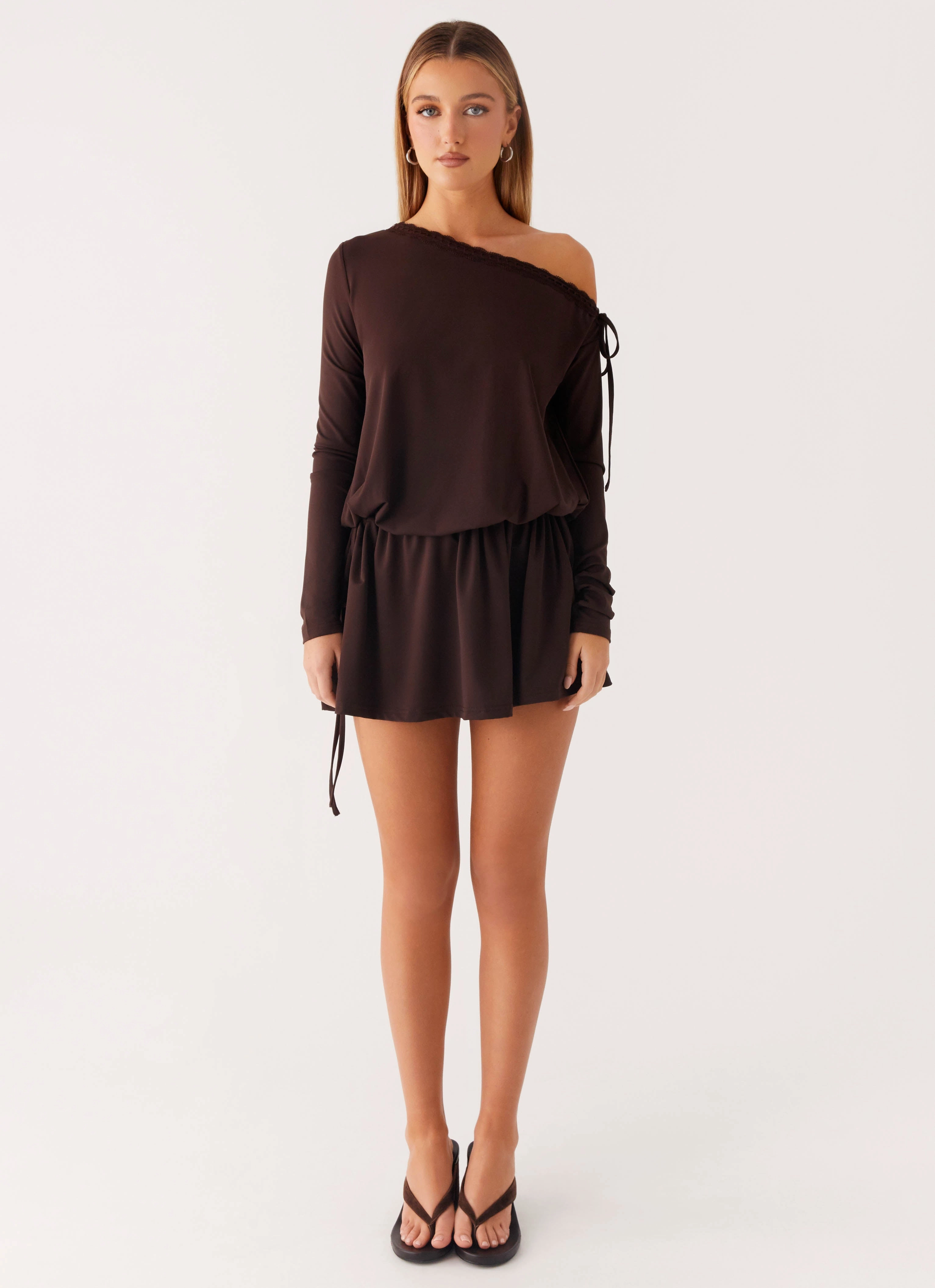 Zinnia Mini Dress - Chocolate Seasonal Drop Structured silhouette