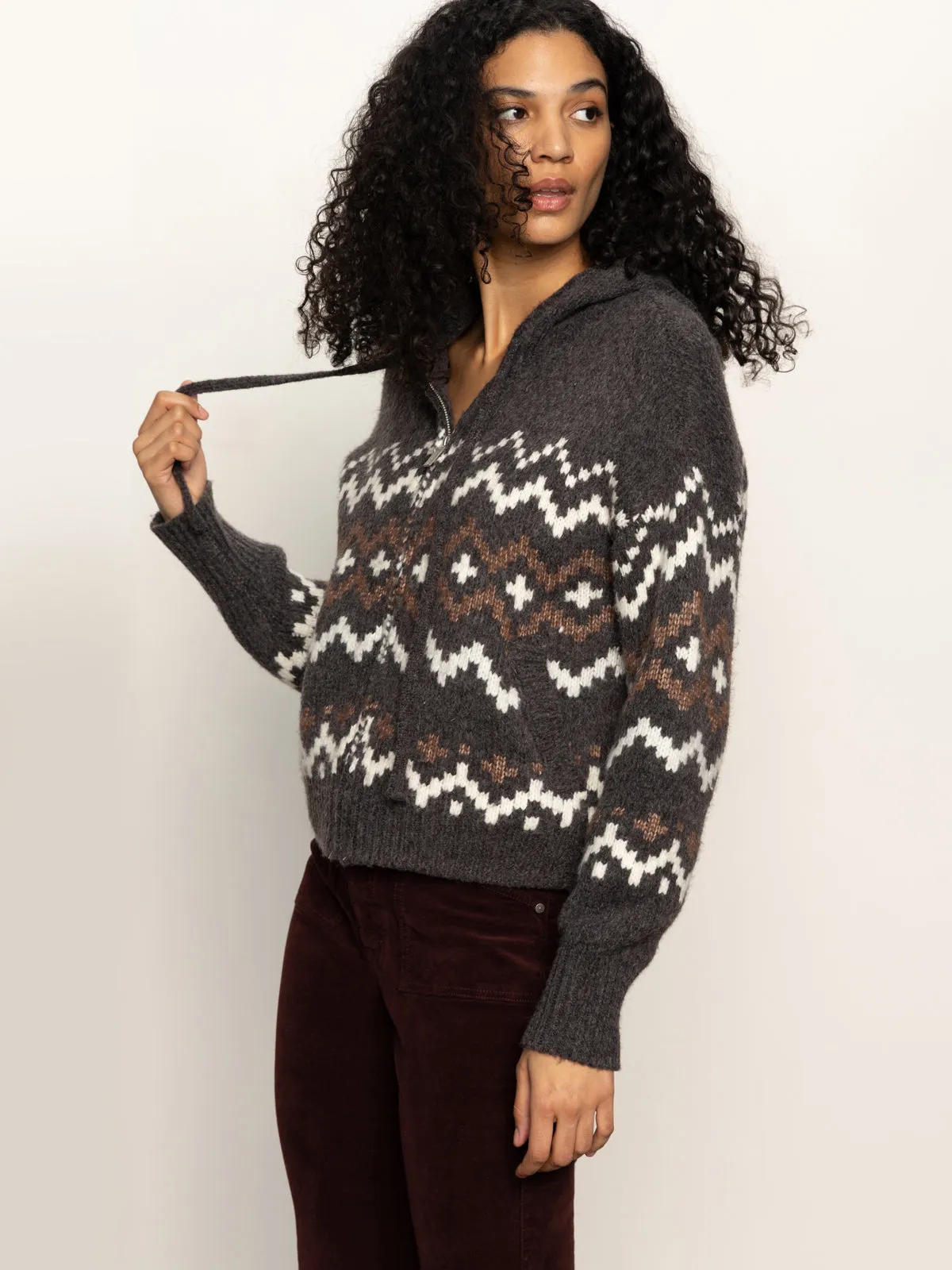 MinimalistSilhouette ErgonomicShape Zip-Up Fairisle Hoodie Mocha Fairisle