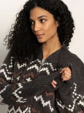 Zip-Up Fairisle Hoodie Mocha Fairisle LowProfileSeams