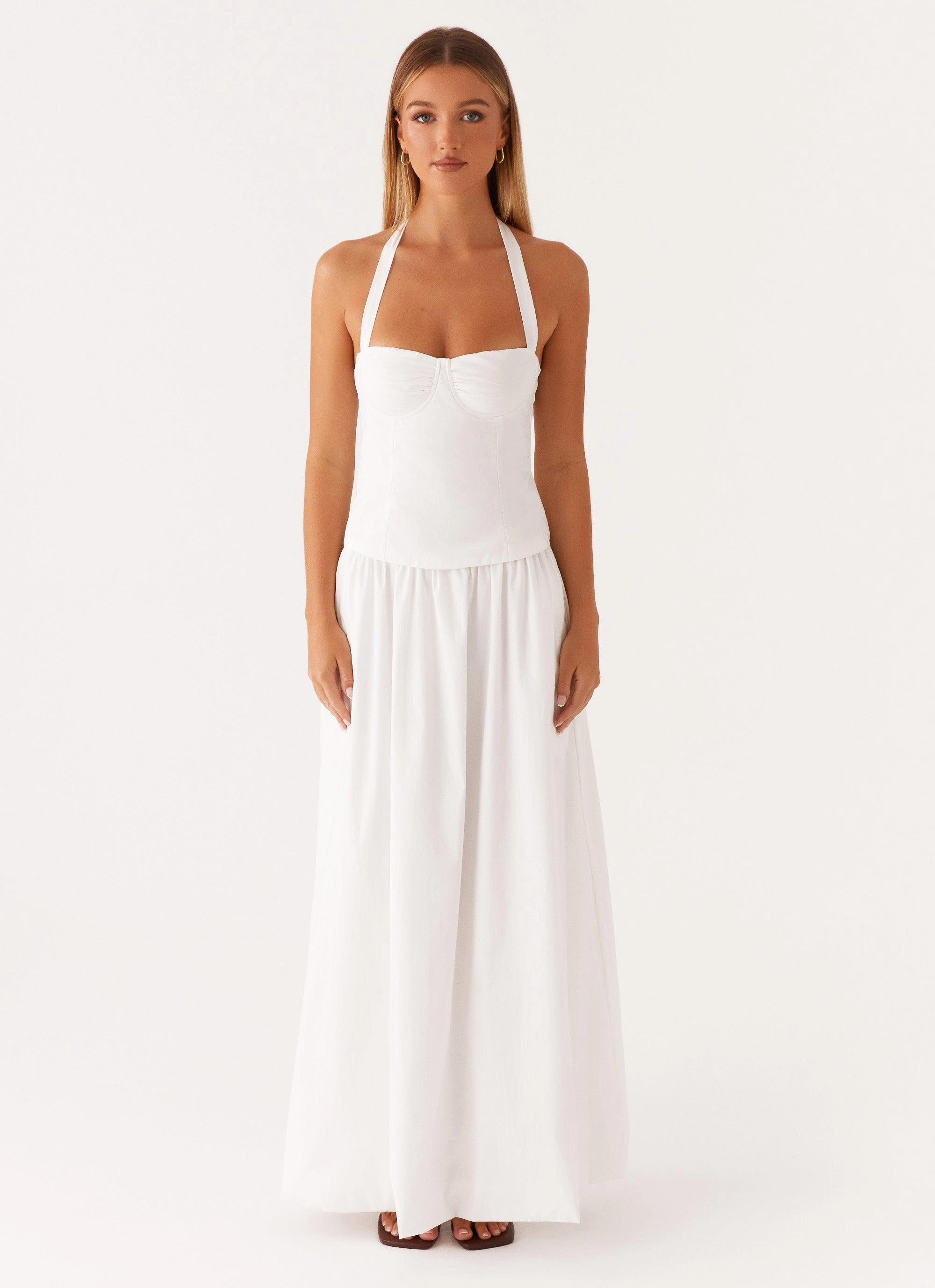 Cheryl Maxi Skirt - White Tiered hem