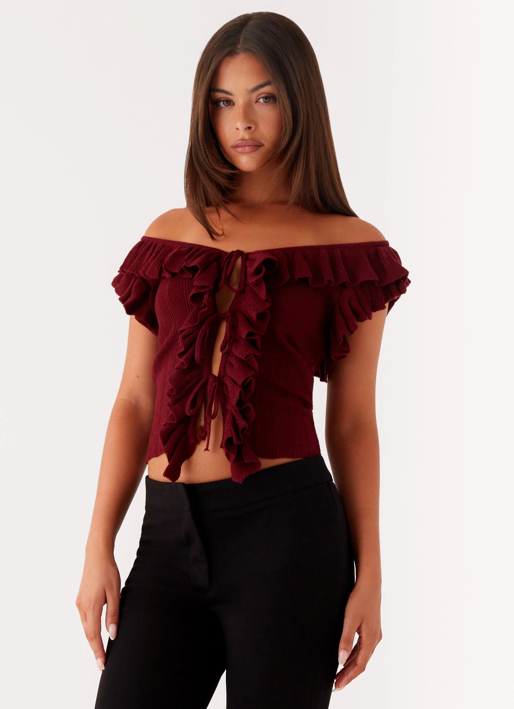 Keeta Frill Top - Burgundy Versatile Layering Cut
