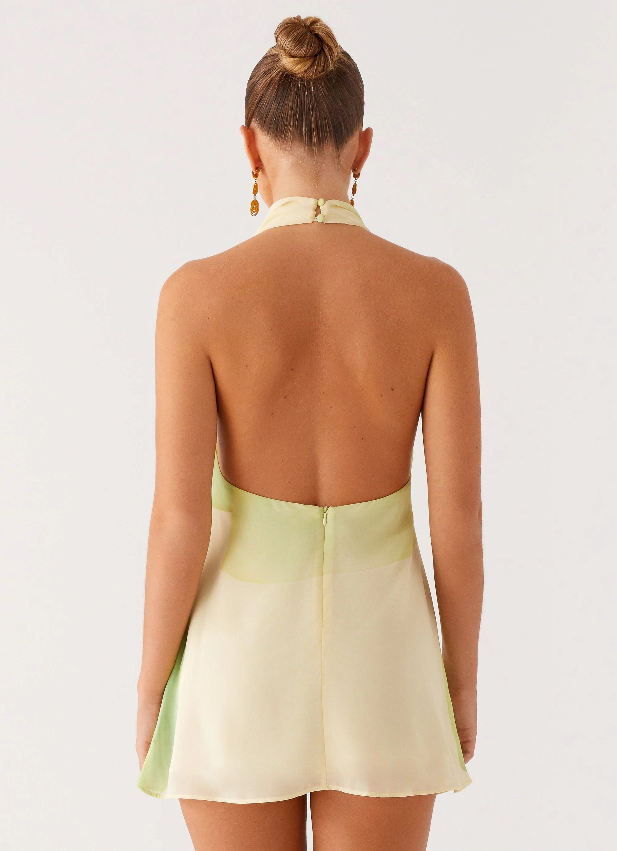 Sleek Presence Silky-Feel Zofia Cowl Neck Mini Dress - Green Floral